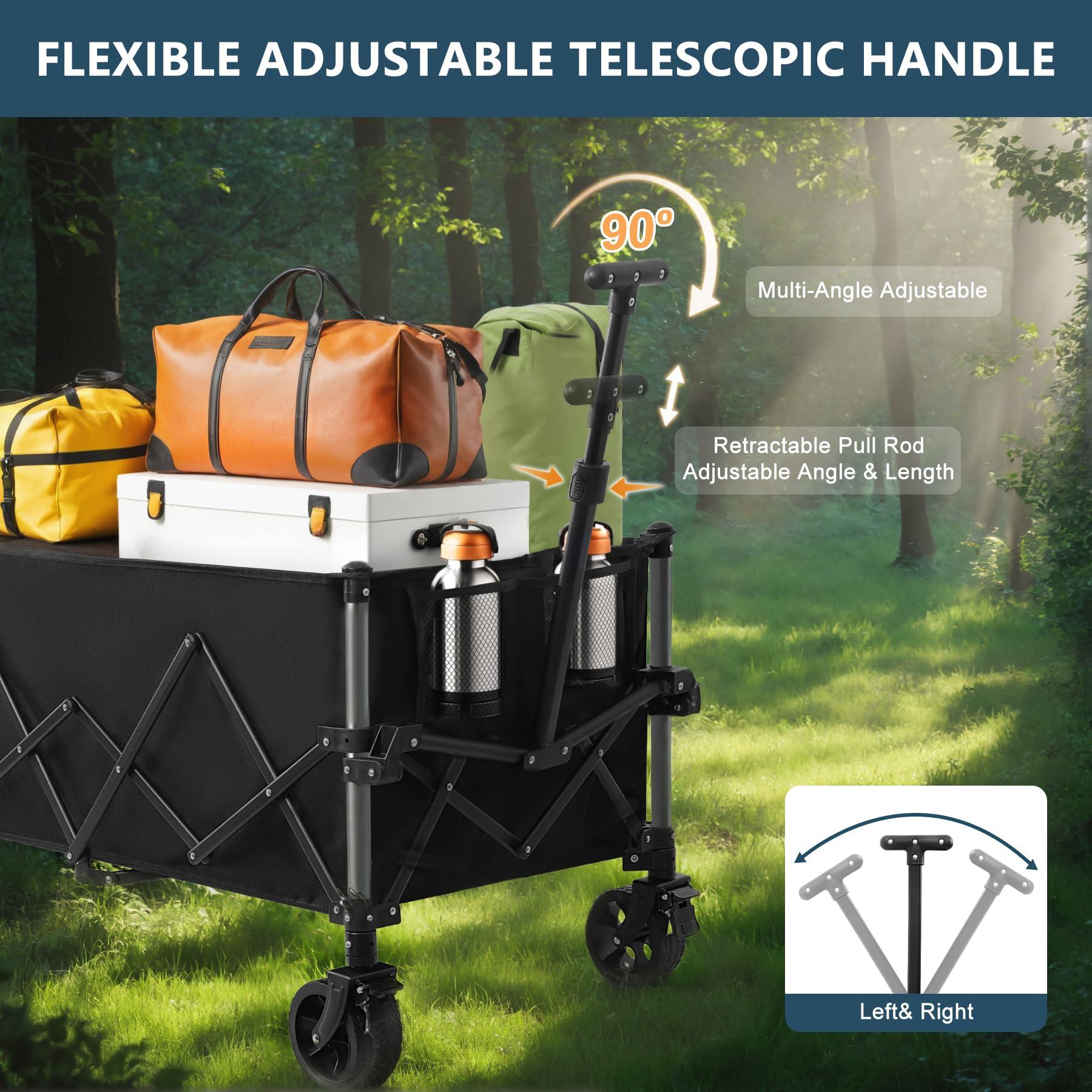 Favoyard Extra Large Collapsible Wagon Carts Foldable 220L & 360LBS Portable Folding Wagons with All-Terrain Wheels & Brakes Heavy Duty Outdoor Utility Carts for Grocery Camping Shopping Sports Garden - Image 7