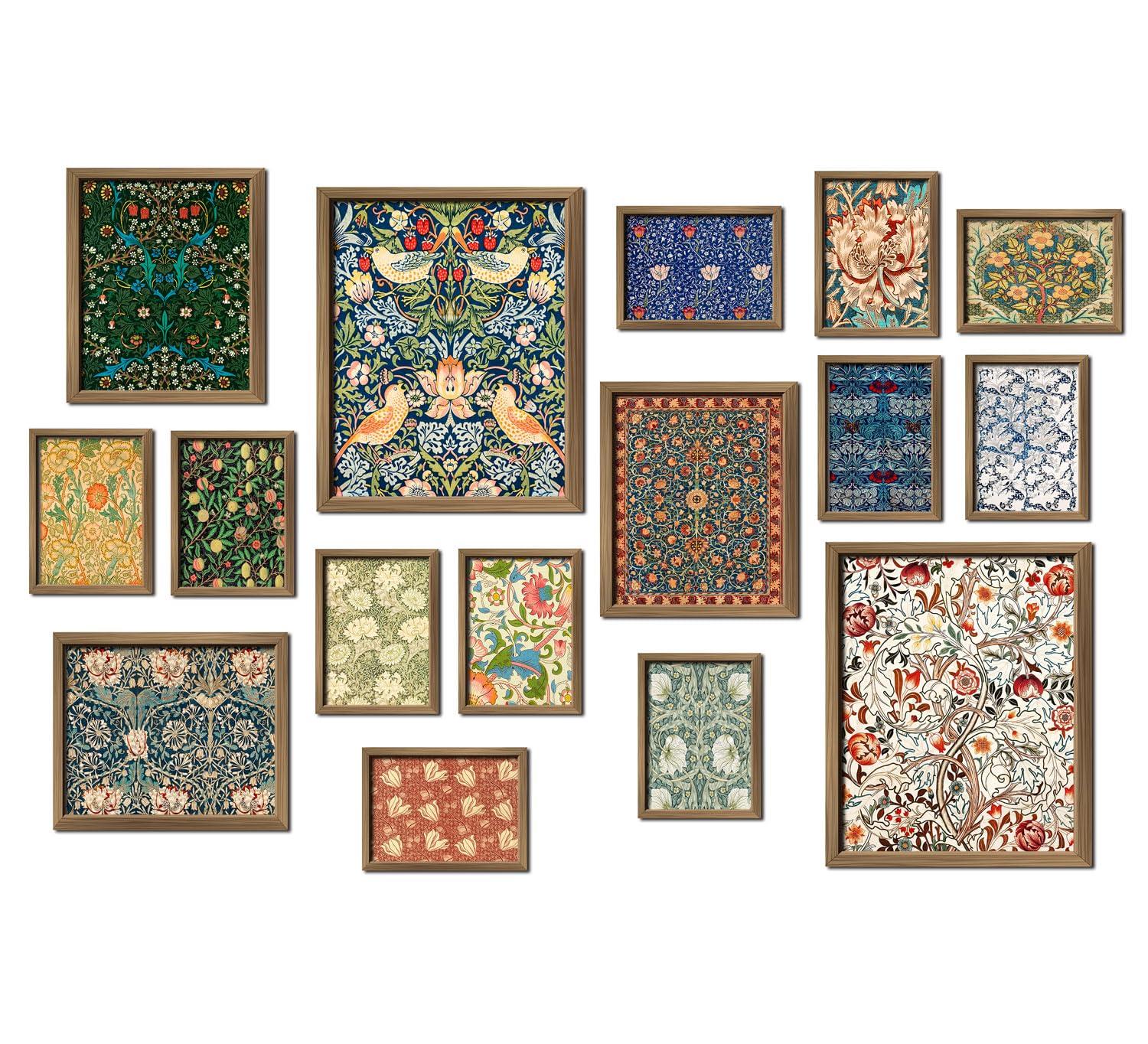 ANERZA 16 PCS Framed William Morris Wall Art Decor, Floral Wall Prints for Bedroom, Gallery Wall Frame Set, Vintage Posters for Living Room Aesthetic, Botanical Collage Kit, Dorm Home Artwork