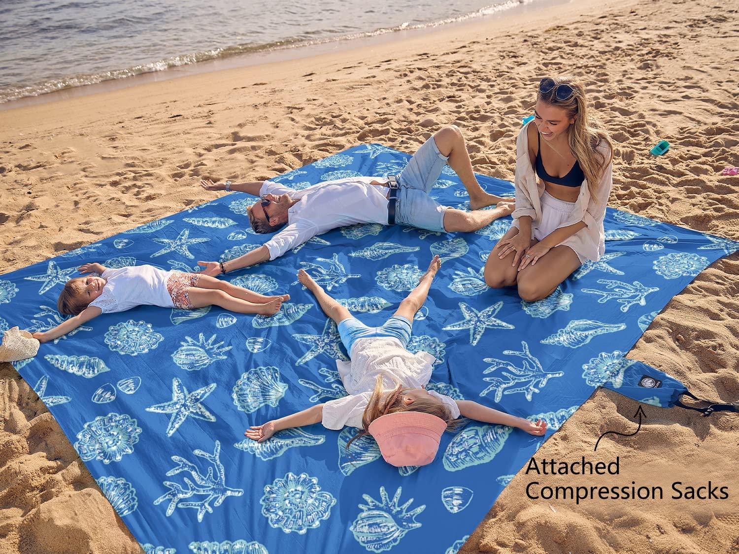 WEKAPO Beach Blanket Waterproof Sandproof Oversized, Extra Large Beach Mat Sand Free, Lightweight & Compact Sand Free Mat with 6 Stakes & 4 Corner Pockets - Image 3