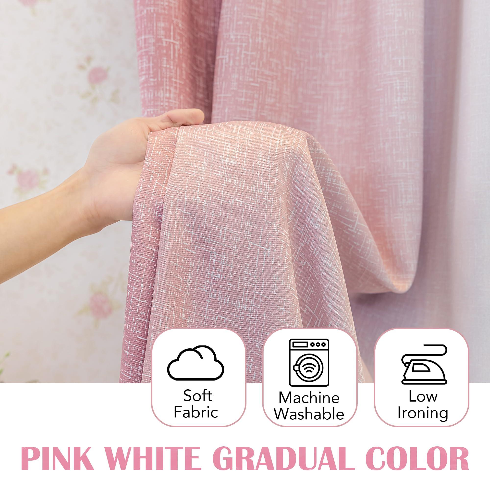 Geomoroccan Ombre 100% Blackout Curtains 84 Inches Long 2 Panels for Girls Bedroom Living Room Pink White Gradient Patterned Room Darkening Thermal Insulated Rod Pocket Window Treatment Drapes - Image 3