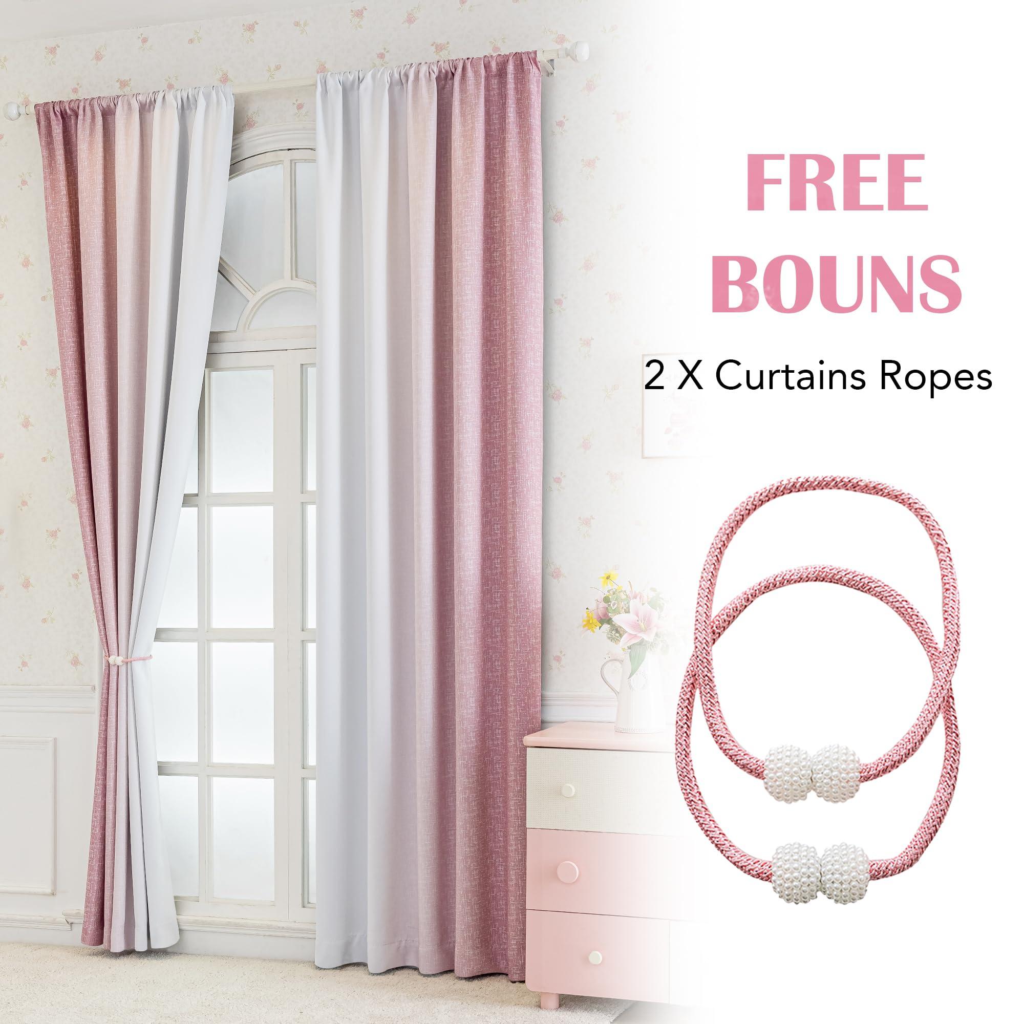 Geomoroccan Ombre 100% Blackout Curtains 84 Inches Long 2 Panels for Girls Bedroom Living Room Pink White Gradient Patterned Room Darkening Thermal Insulated Rod Pocket Window Treatment Drapes - Image 5