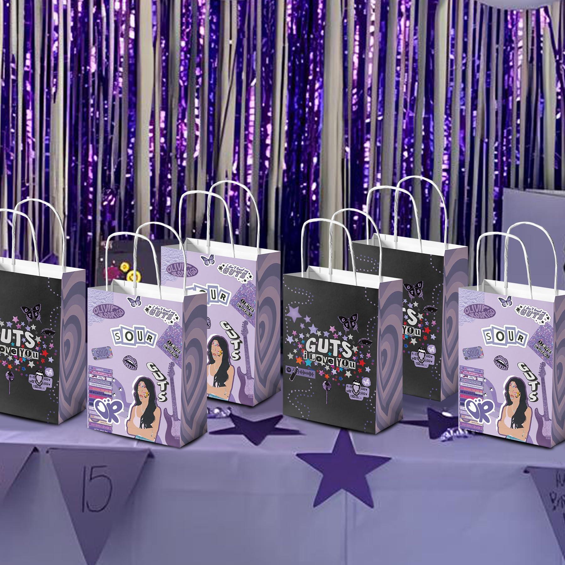HOMEZZO 16 Pcs Purple Gift Bags, Purple Goodie Treat Bags Butterfly Party Favor Bags for Birthday Party Music Fans Gathering Purple Themed Party - Image 6