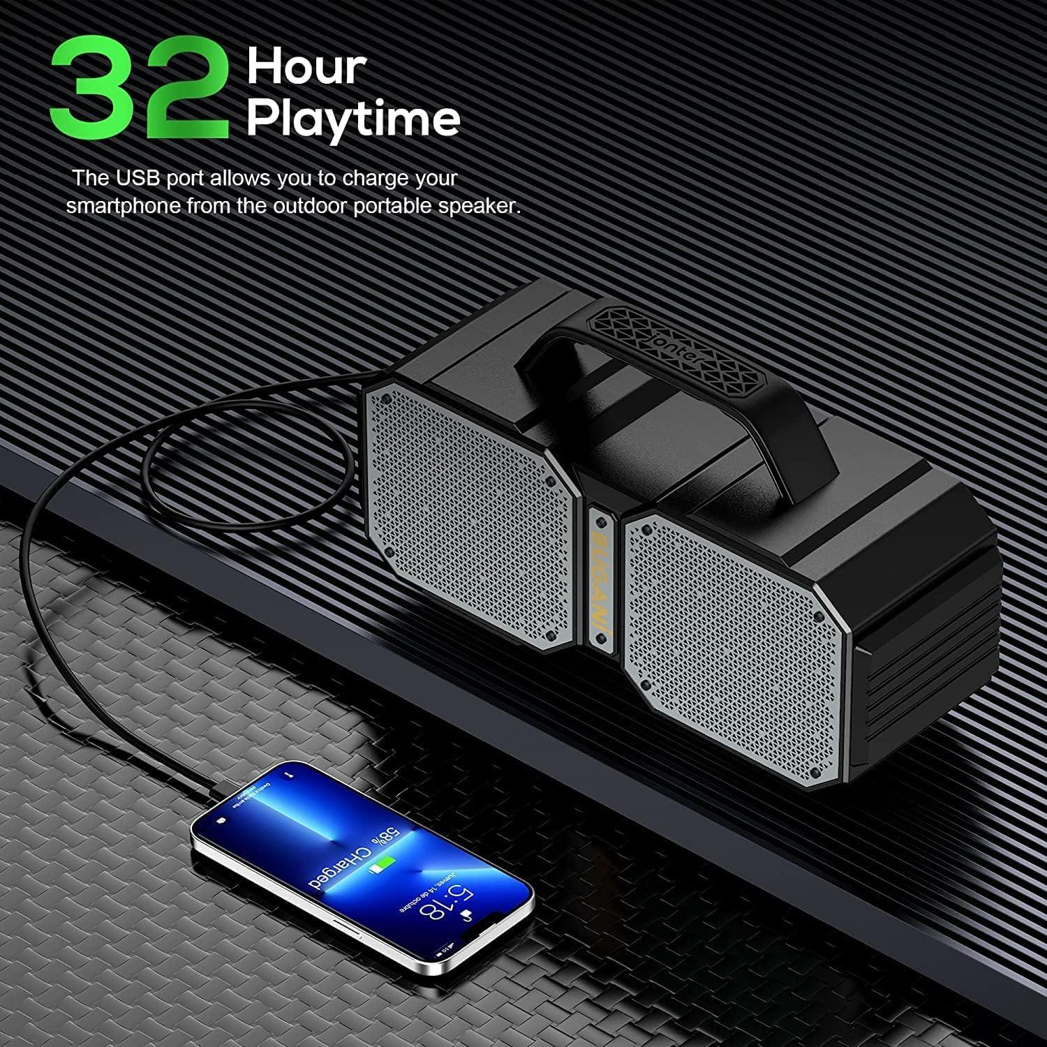 BUGANI Bluetooth Speaker, Shock Portable Bluetooth Speaker, Bluetooth 5.3, Waterproof, Wireless Speakers, 60W Super Power, Outdoor Speaker, Black (New Model) - Image 5