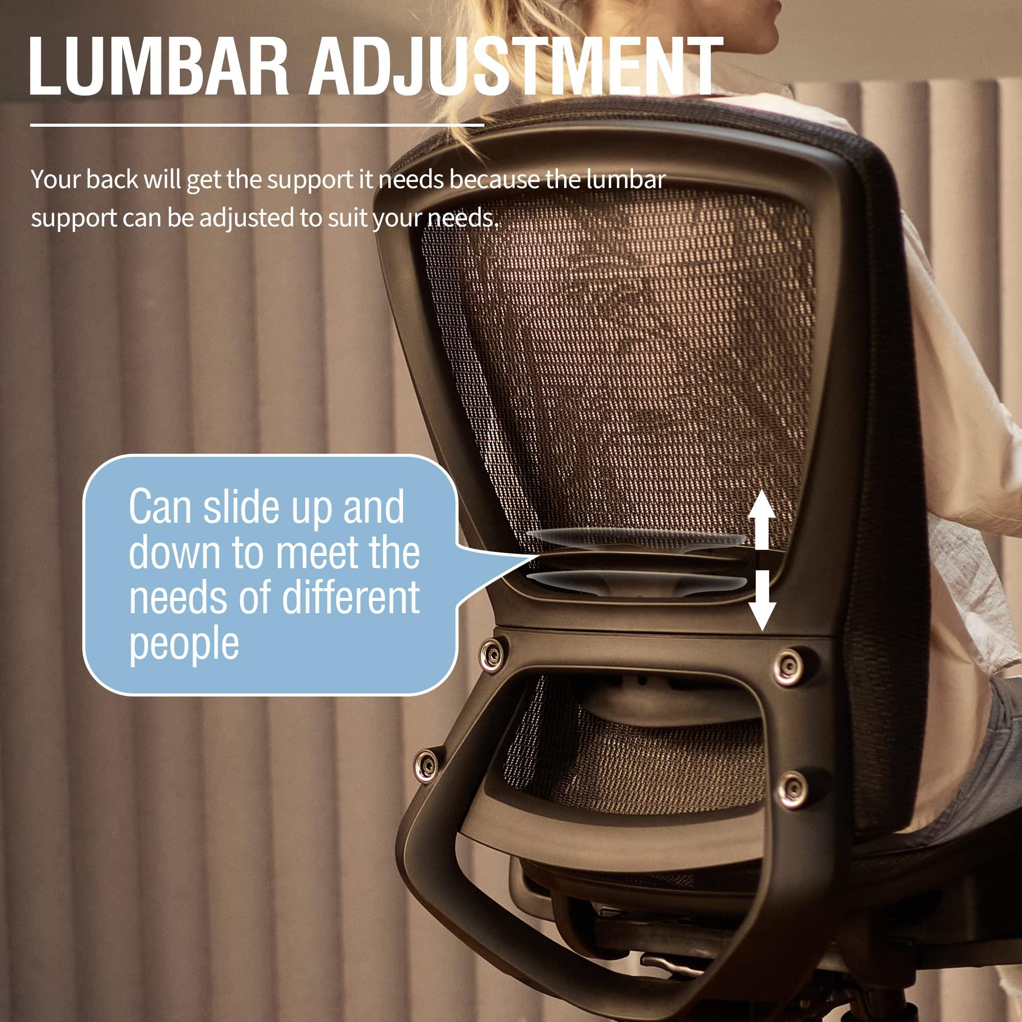 ELABEST Mesh Office Chair,Ergonomic Computer Desk Chair,Sturdy Task Chair- Adjustable Lumbar Support & Armrests,Tilt Function,Comfort Wide Seat,Swivel Home Office Chair (Black) - Image 8