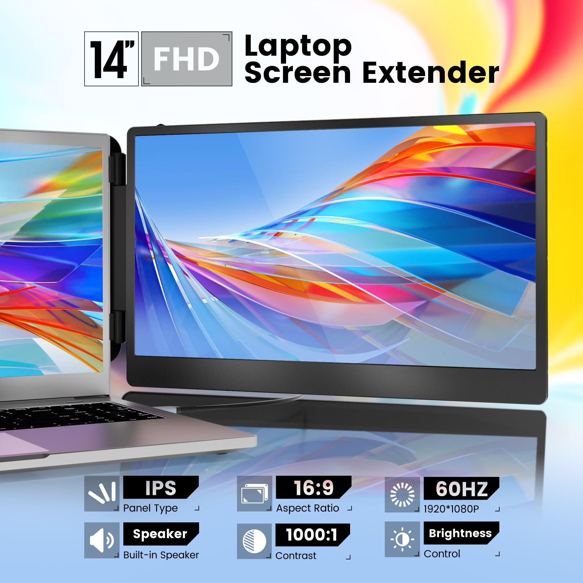 domyfan 14" Laptop Monitor Extender, FHD 1080P IPS Dual Laptop Screen Extender, HDMI/USB-A/Type-C Plug and Play for Windows, Mac, Chrome, Android, Xbox, Switch, PS5, Work with 13.3”-17” Laptops - Image 2