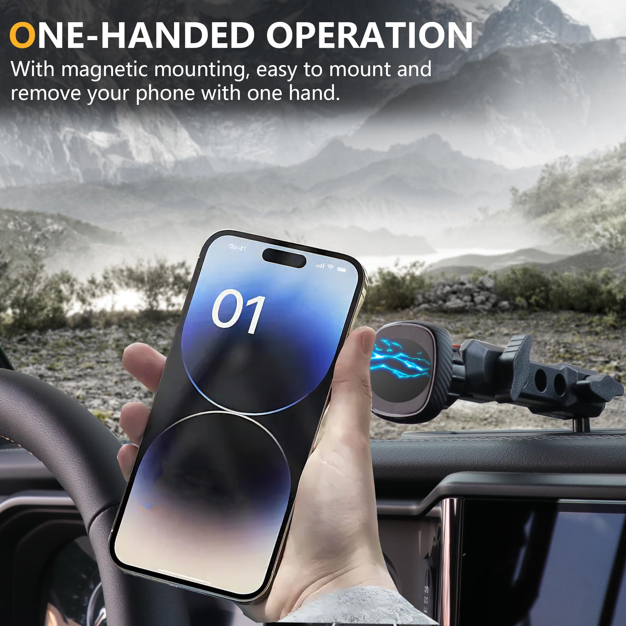 RERPRO Dash Cell Phone Mount Magnet Holder Compatible with 2024 2025 Jeep Wrangler JL 4XE Interior Accessories 360° Adjustable Dashboard Smart Phone Holder, 1 Pack Black Magnetic - Image 6