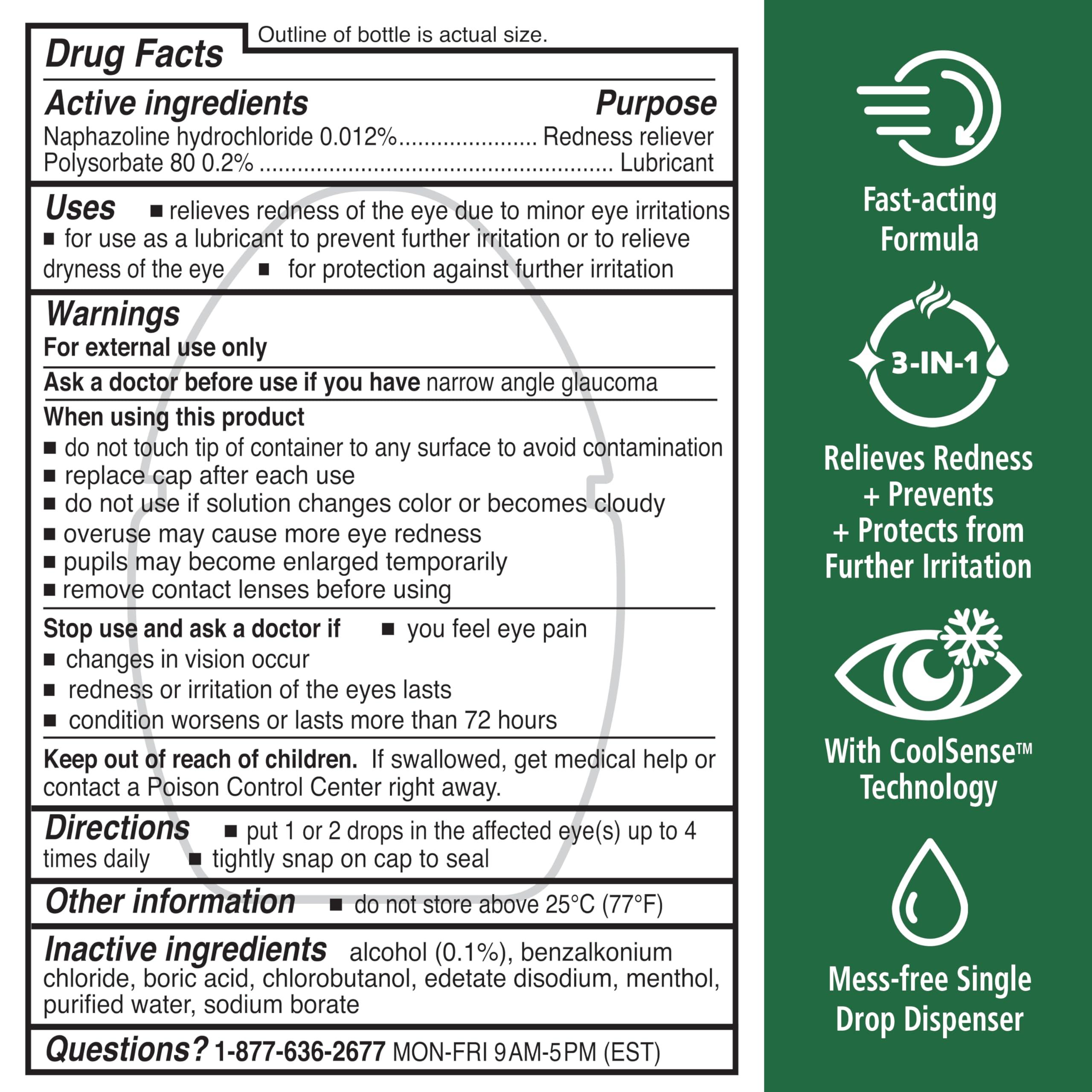 Rohto Cool Relief, Redness Reliever Lubricant Eye Drops, Relieves Redness, Prevents and Protects Further Irritation, Cools and Soothes Red, Dry, Itchy Eyes, Fast-Acting Formula, 0.4 fl oz (Pack of 3) - Image 7