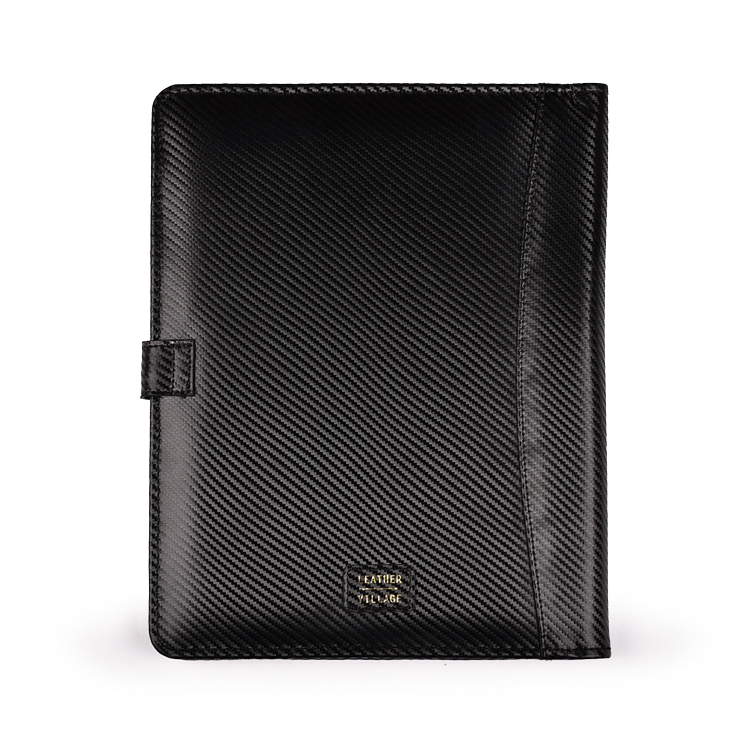 LEATHER VILLAGE Portfolio Professional Organizer – Carbon Fiber Genuine Leather Padfolio Resume Folder for A4 Letter Pad with Pen Holder, Business Card Slots – Ideal for Men & Women - Black - Image 6