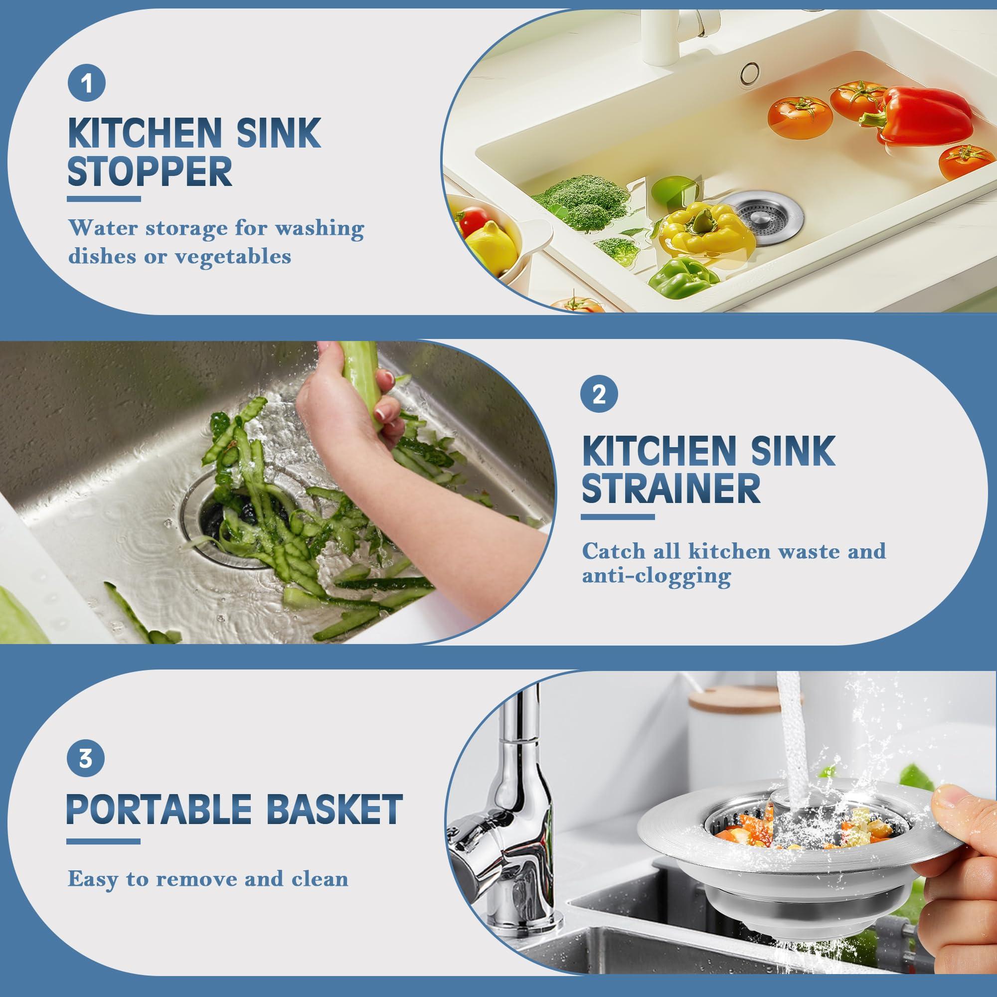 Kitchen Sink Drain Strainer 3 in 1, 304 Stainless Steel Pop Up Sink Stopper, Anti-Clogging Sink Drain Strainer for US Standard Kitchen Drain (SUS304 Brushed) - Image 6