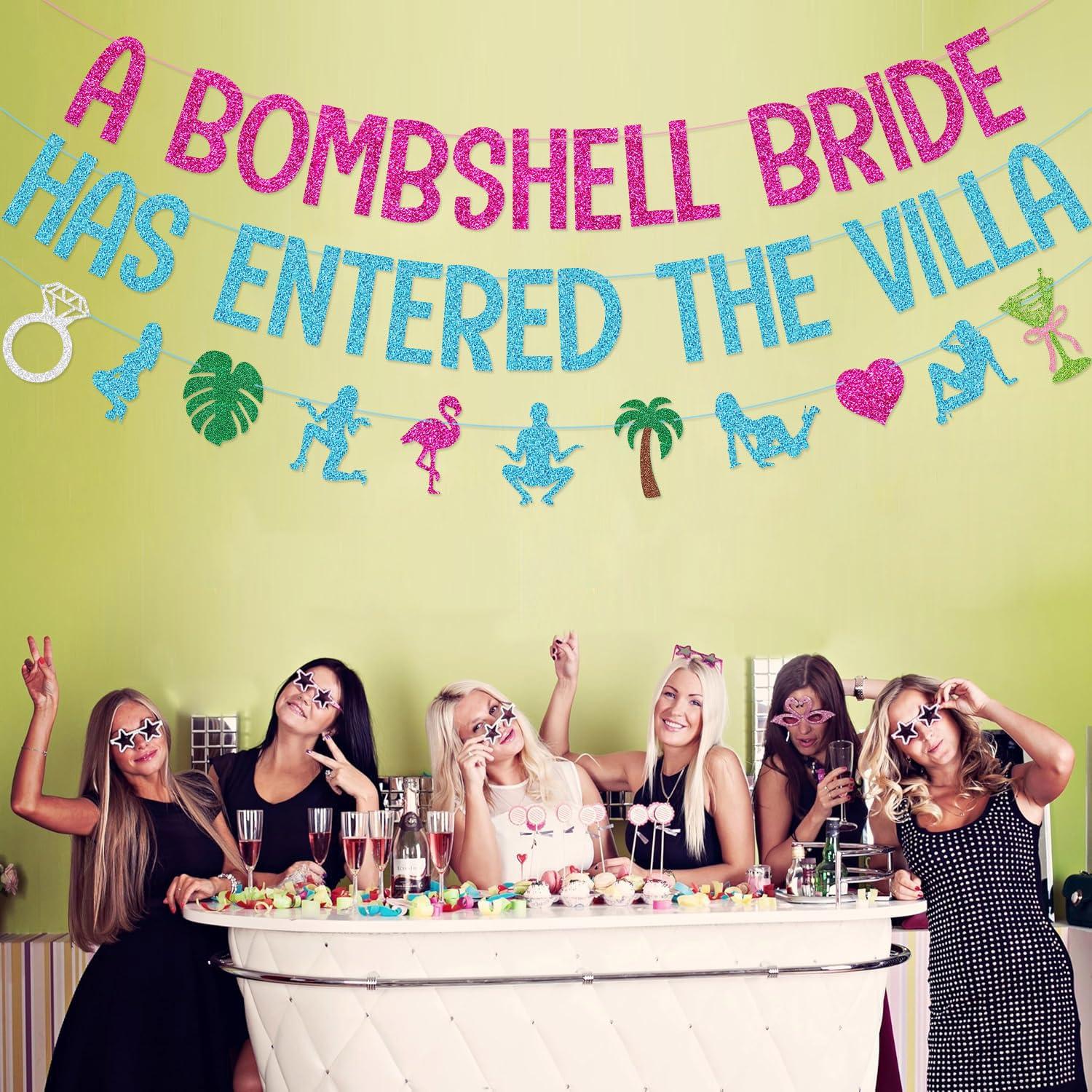 A Bombshell Bride Has Entered The Villa Banner Garland for Love Island Themed Bachelorette Party Decorations - Image 2
