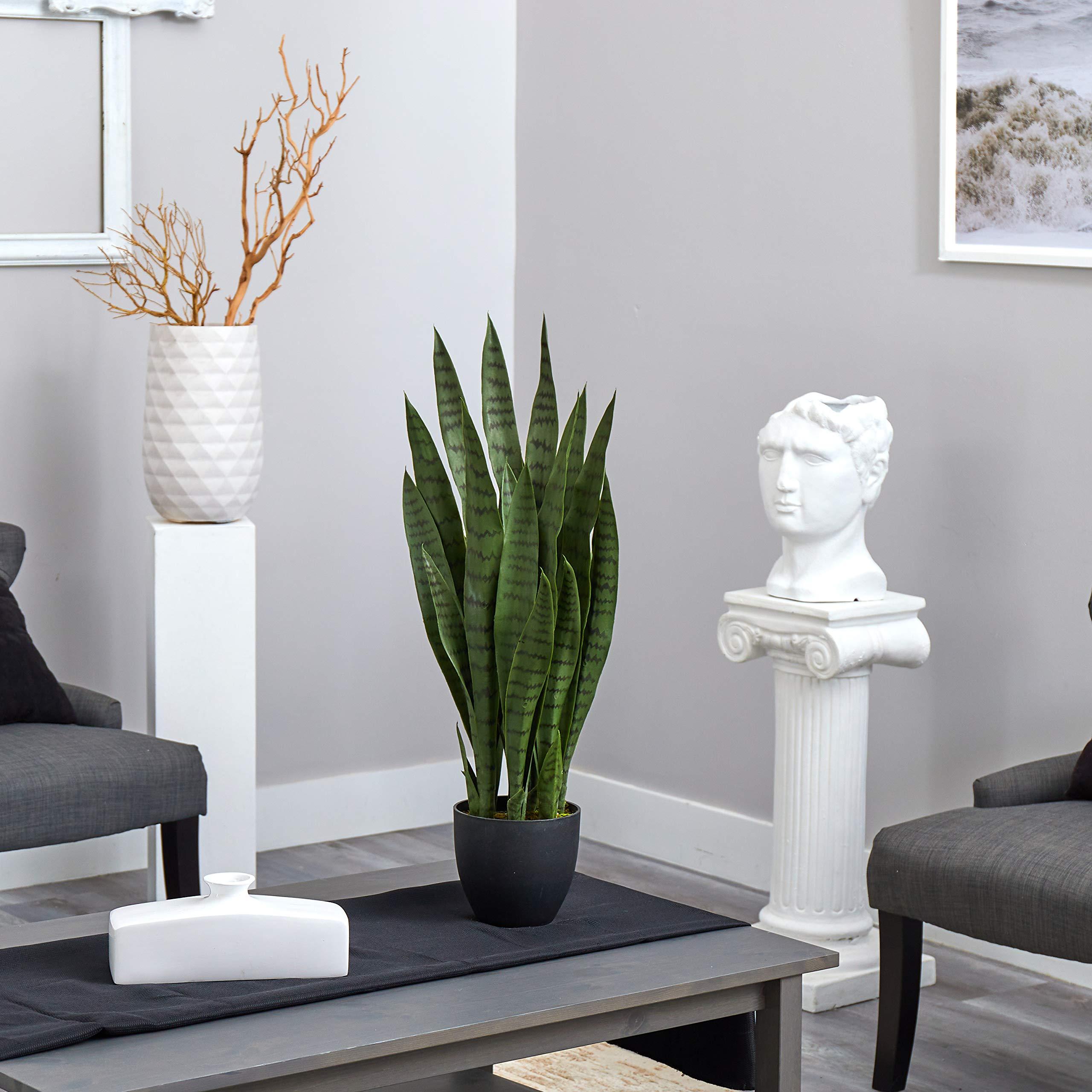 Nearly Natural, Green 4855 35in. Sansevieria with Black Planter - Image 2