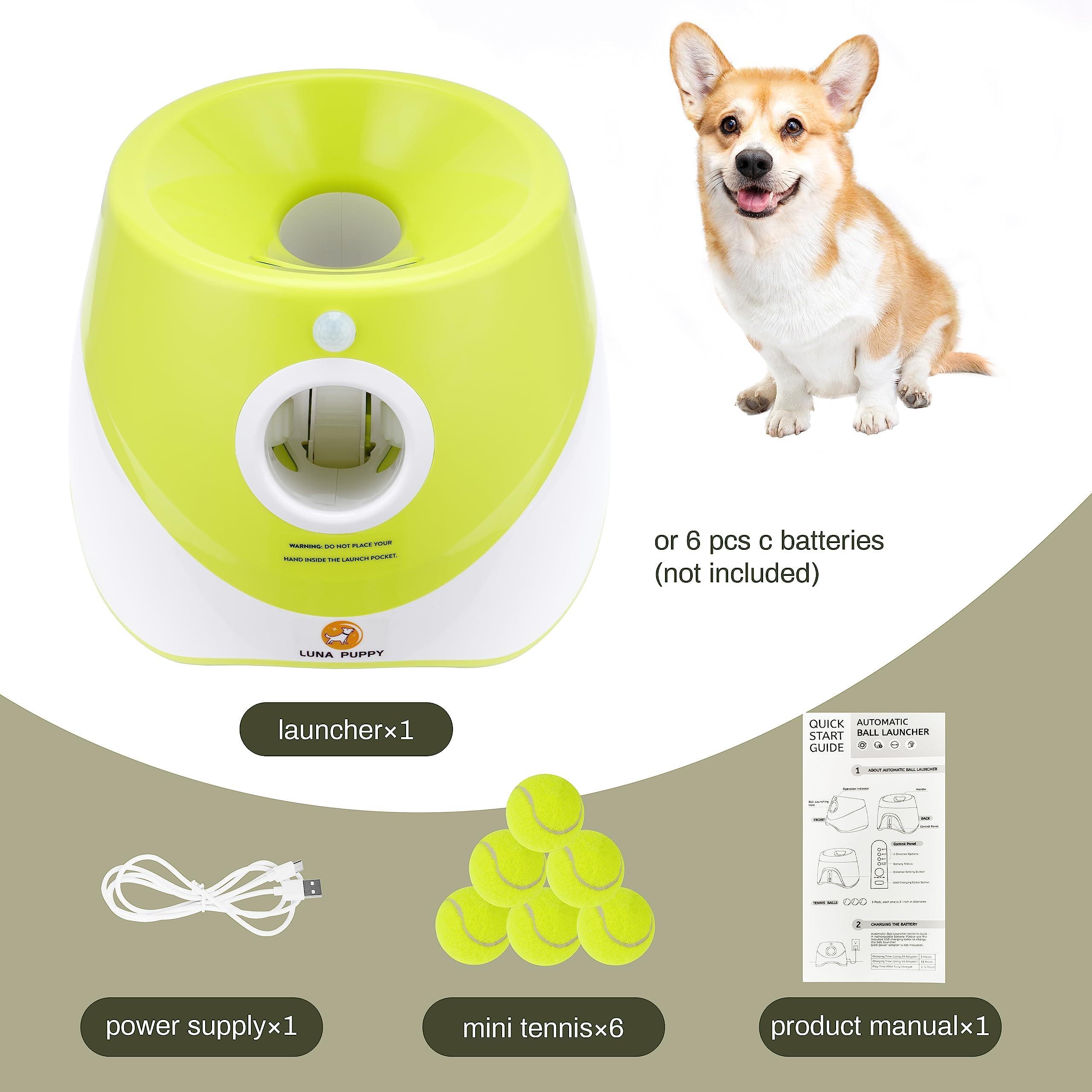 Elevon Automatic Dog Ball Launcher, Indoor/Outdoor Interactive Dog Toy with Three Ranges, Includes 6 Mini Tennis Balls and a Data Line, Suitable for Small and Medium-Sized Dogs, Green - Image 4