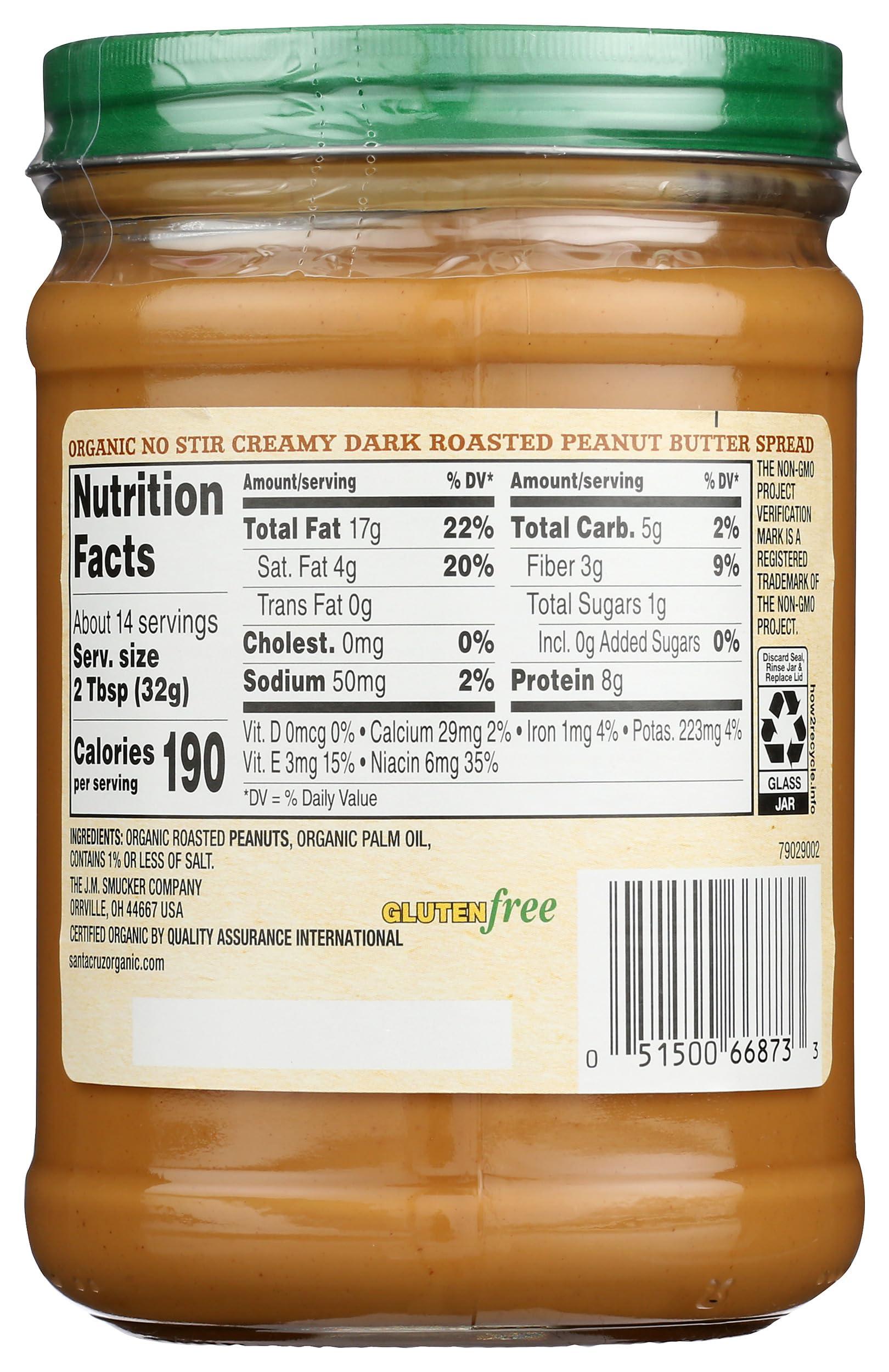 SANTA CRUZ ORGANIC Organic No Stir Dark Roast Creamy Peanut Butter Spread, 16 OZ - Image 2
