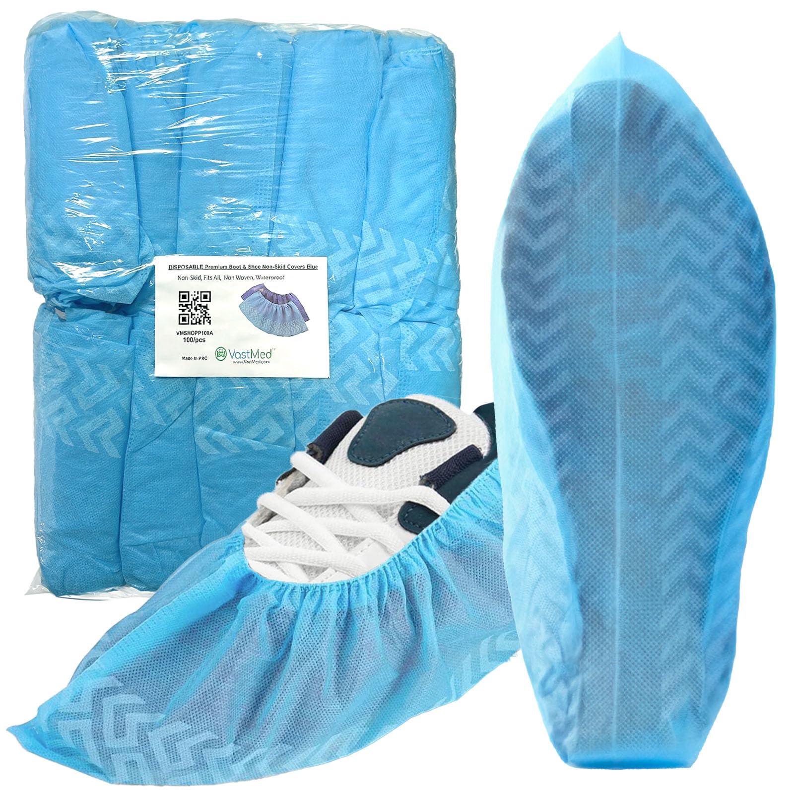 100 PCs (50Pairs) Disposable PP Shoes Cover by VASTMED | Anti-Slip 100% Latex Free Non-Woven Shoe & Boot Covers for Indoors | Durable, Non-Slip, Treads, Water Resistant