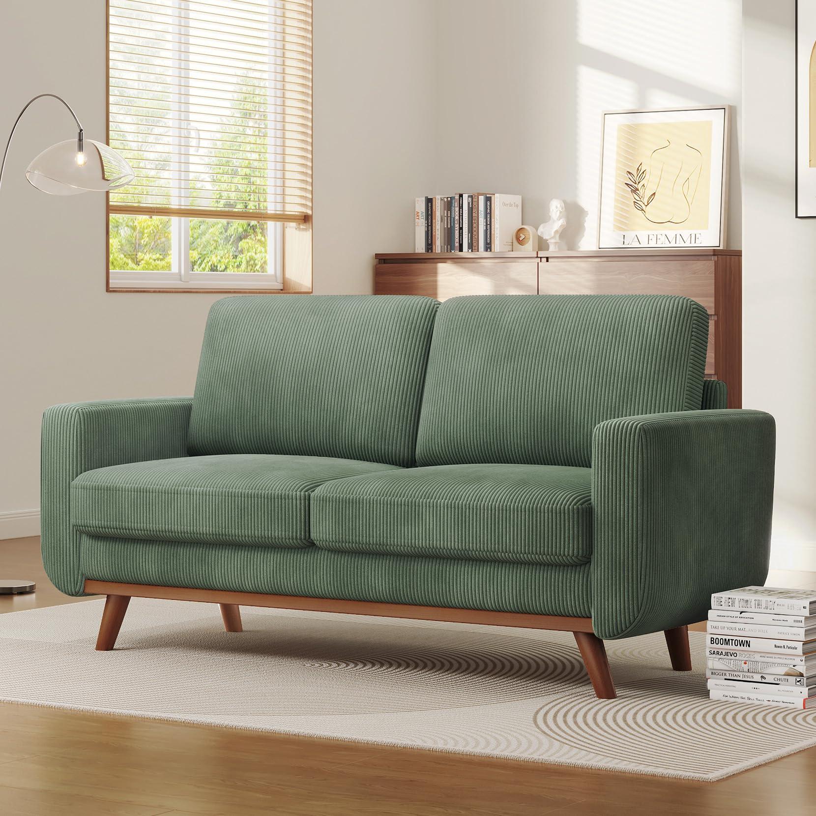 Vesgantti 68" Loveseat Sofa - Green, Comfy Corduroy with Spring Cushion, Solid Wood Frame, Modern Deep Seat, Bedroom & Living Room, Office Couch - Image 6