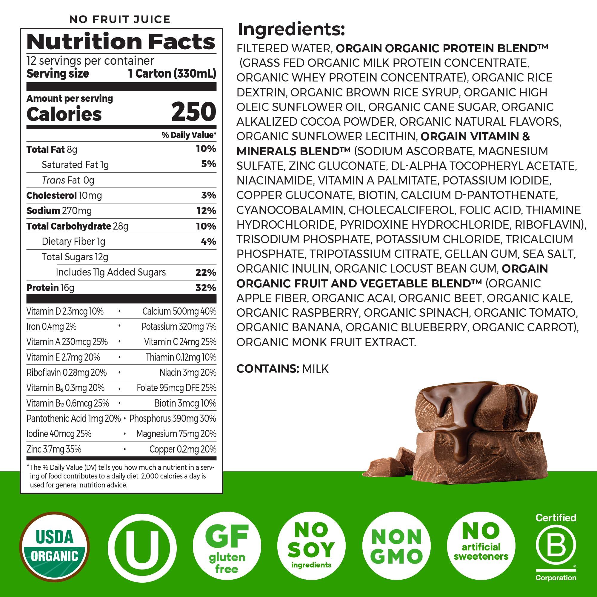 Orgain Organic Nutritional Protein Shake, Creamy Chocolate Fudge - 16g Grass Fed Whey Protein, Meal Replacement, 20 Vitamins & Minerals, Fruits & Vegetables, Gluten Free, Non-GMO, 11 Fl Oz (12 Pack) - Image 2