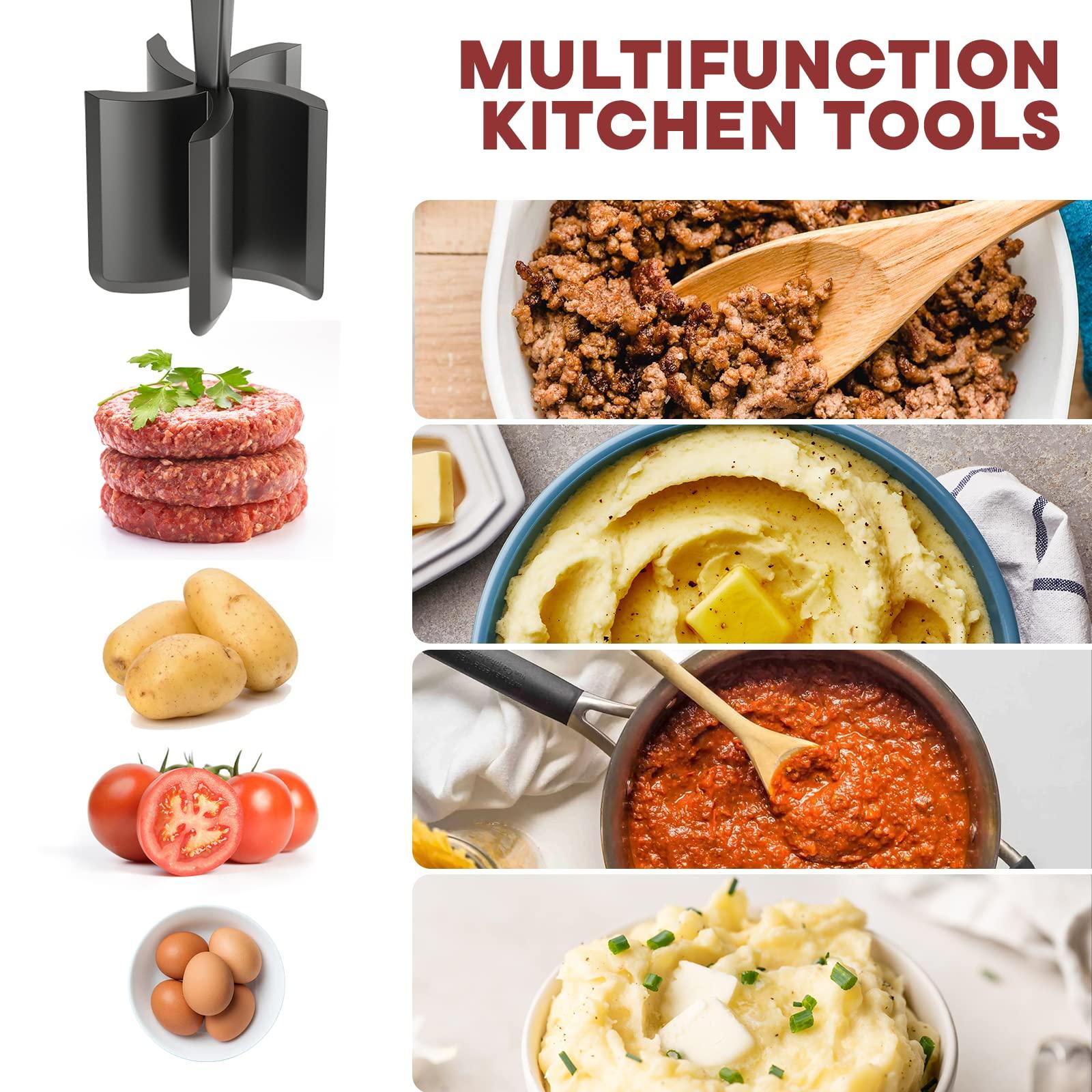 Meat Chopper, Hamburger Grinder, Premium Heat Resistant Smasher for Ground Beef, Burger Grinder Nylon Potato Mix Tool-Black - Image 4