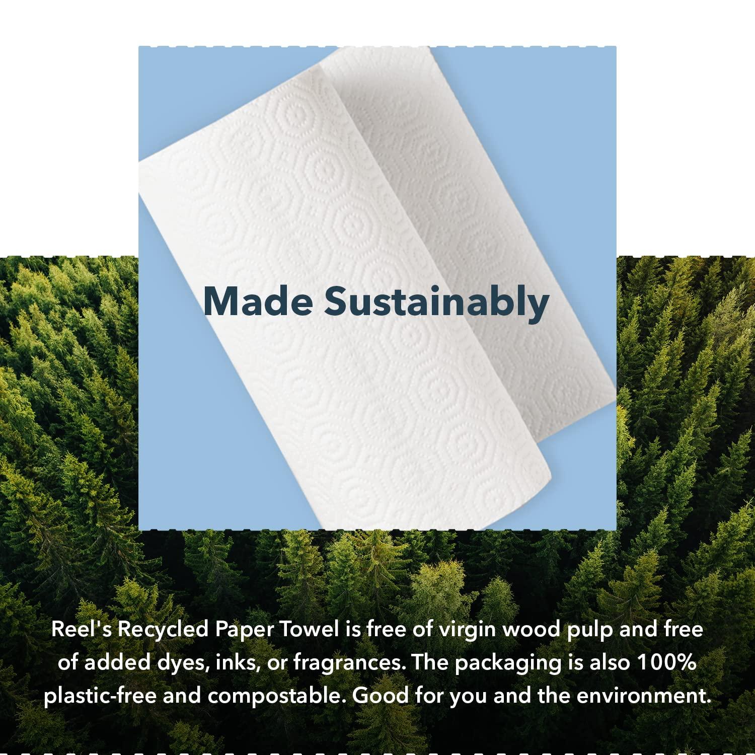 Reel Premium Recycled Paper Towels- 12 Rolls, 2-Ply Made From Tree-Free, 100% Recycled Paper - Eco-Friendly, Hypoallergenic and Zero Plastic Packaging - Image 5