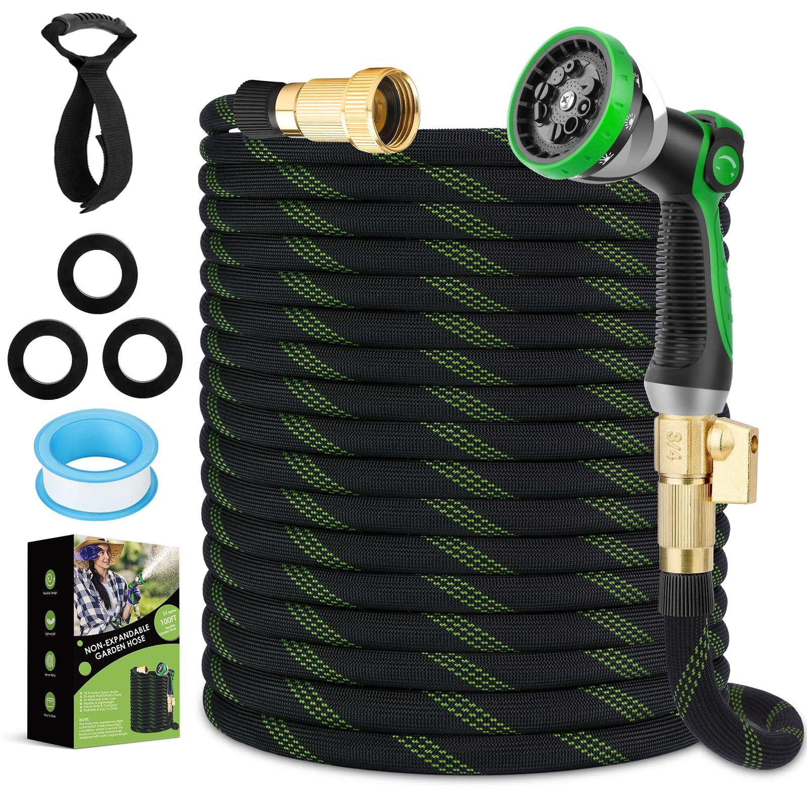 FlexiSolve Garden Hose 100 ft, NON-EXPANDABLE Ultra Lightweight & Flexible Water Hose With 10-Pattern Spray Nozzle, Kink-Resistant, Leak-Proof, 3750D High-Density Fabric & Shut-Off Valve, Hose Straps - Image 9