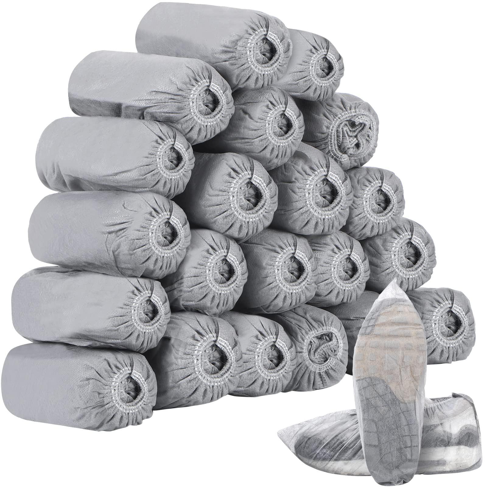 Tigeen 200 Pcs/ 100 Pairs Disposable Shoe Covers Non Woven Stretchable Boot Covers Non Slip Waterproof Shoe Protector for Women Men Fits Size 4-12 Booties Carpet Floor (Gray)
