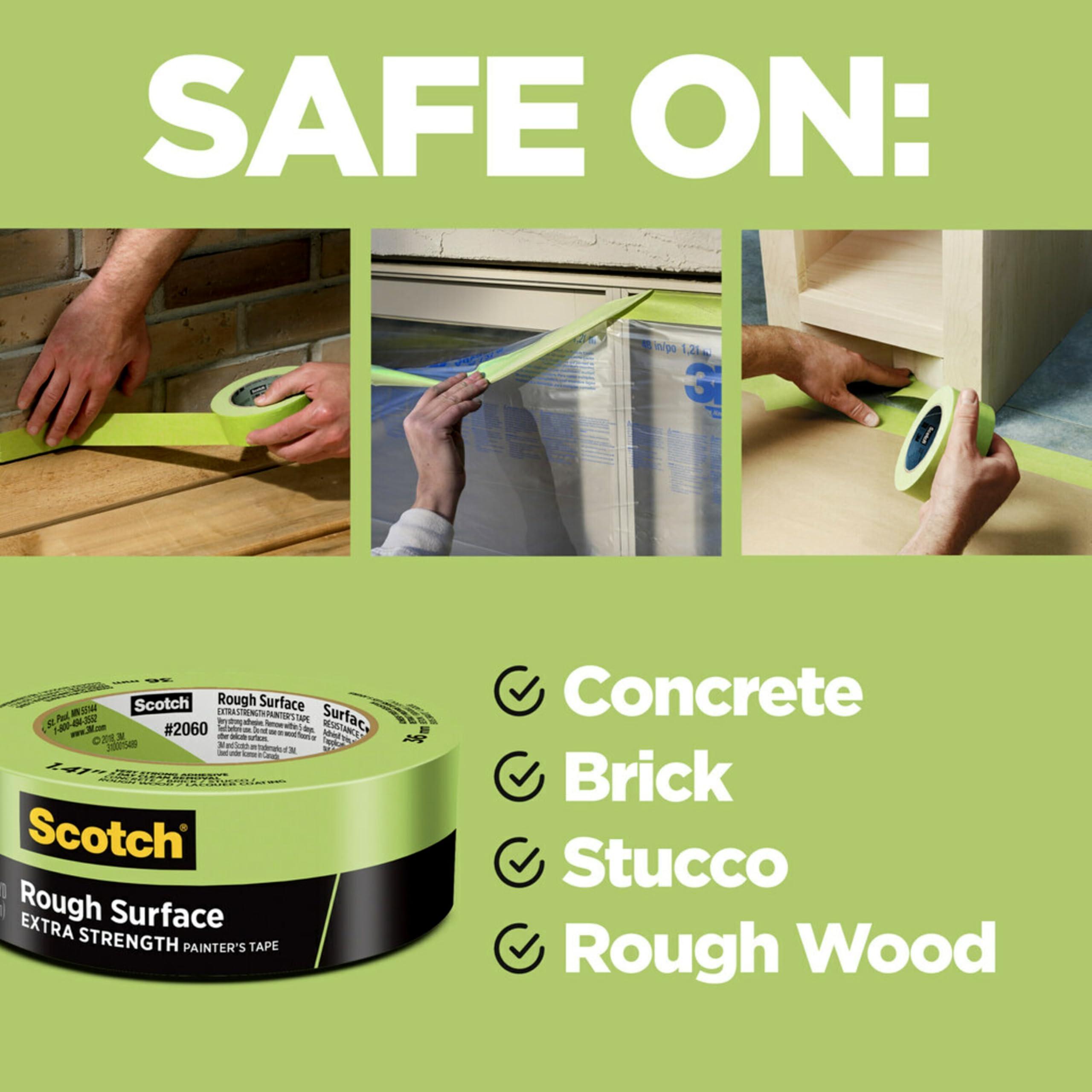 Scotch Painter’s Tape for Rough Surfaces, 0.94-Inch x 60 Yards, High Adhesion, Clean Removal in 3 Days, Weather-Resistant for Brick, Stucco, Concrete, Indoor and Outdoor Painting, 4-Pack - Image 2