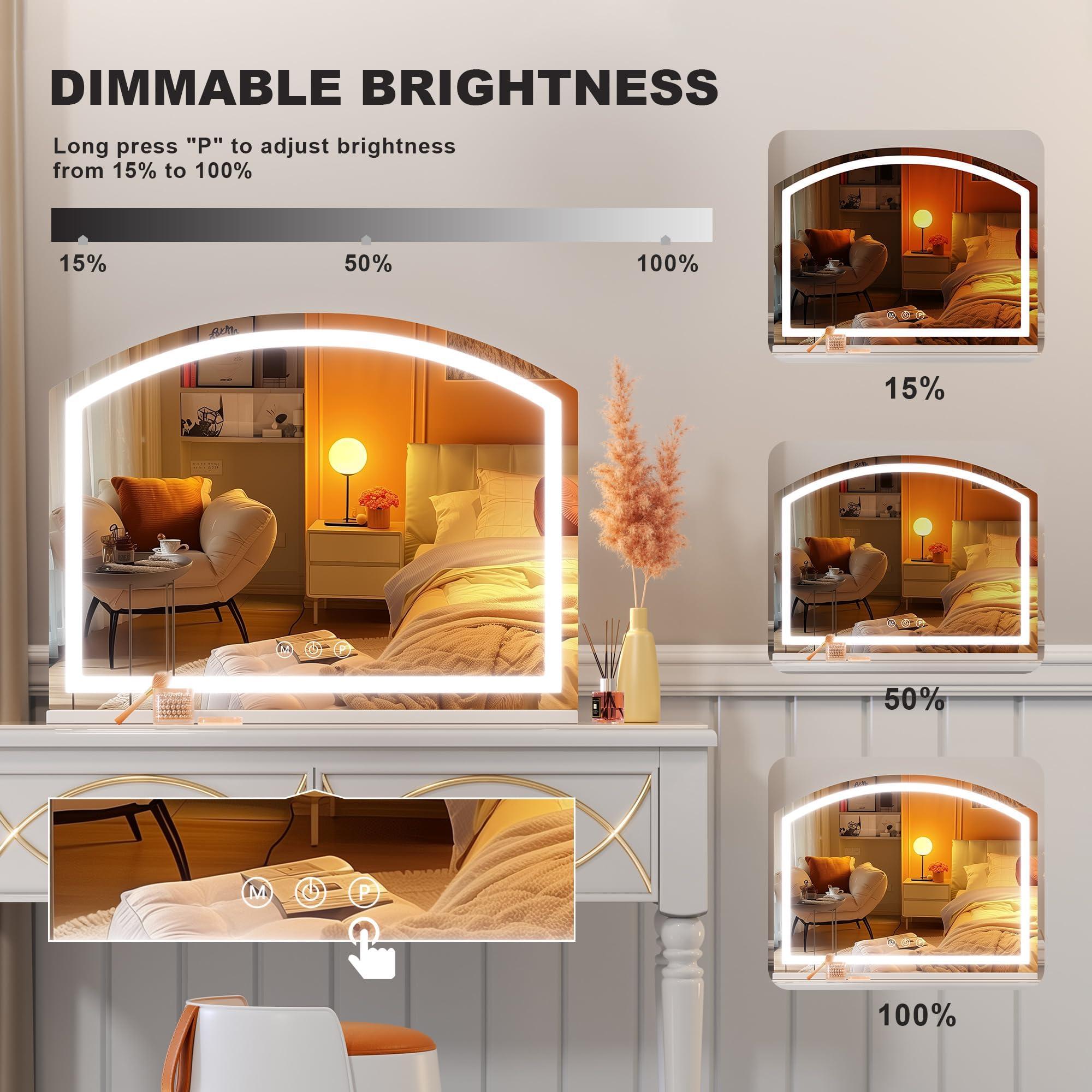 Hasipu Arch Vanity Mirror with Light, Arched Led Makeup Mirror with 10X Magnification, Tabletop Desk Mirror with USB Charging Port, Dimmable 3 Colors Mode, 32" x 24" Inch - Image 4