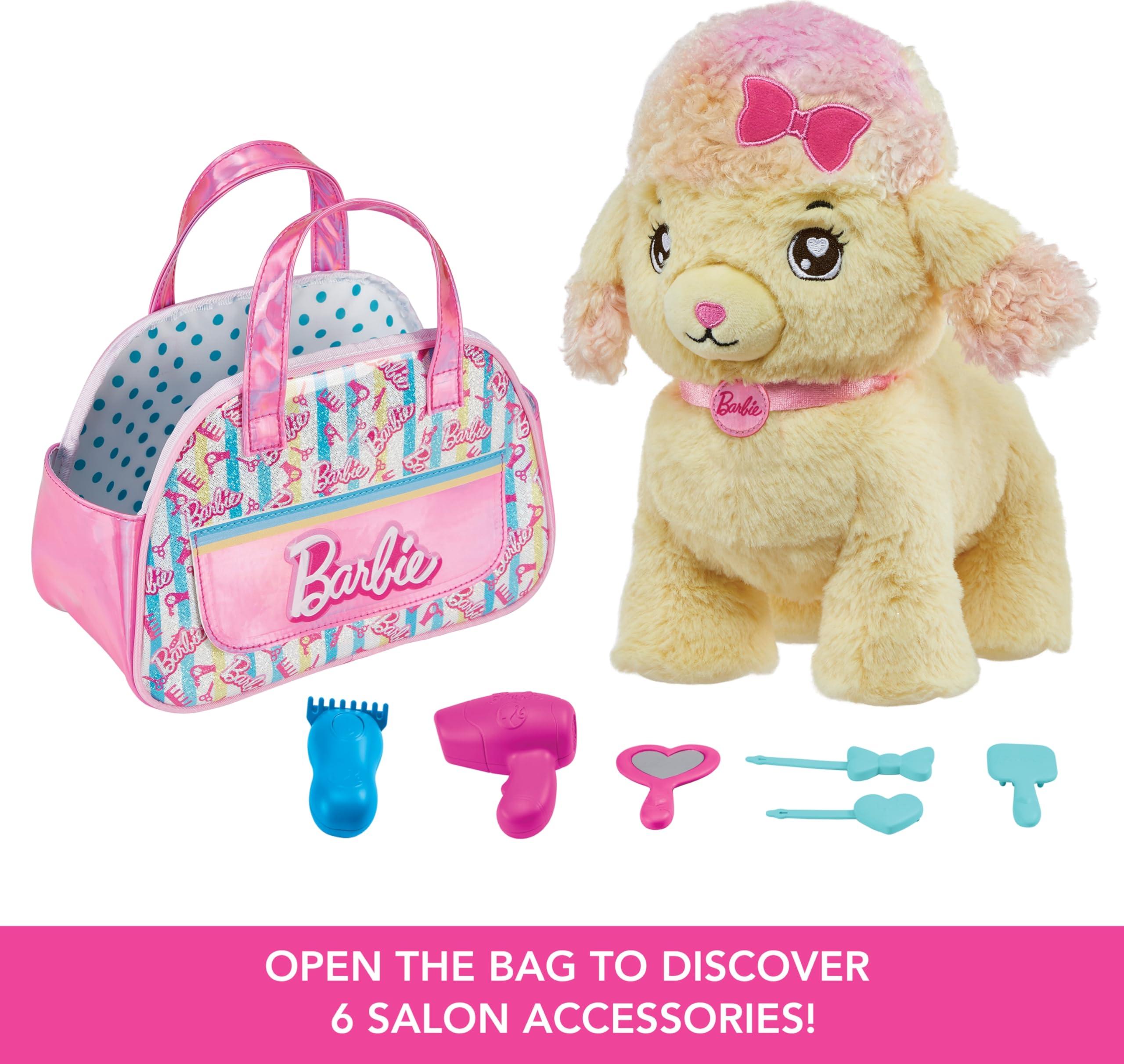 Mattel Barbie Plush Toy Playset, Hairdresser Poodle Stuffed Animal with Lights & Sounds, Plus Themed Purse & 6 Accessories, Salon Pet Adventure - Image 3