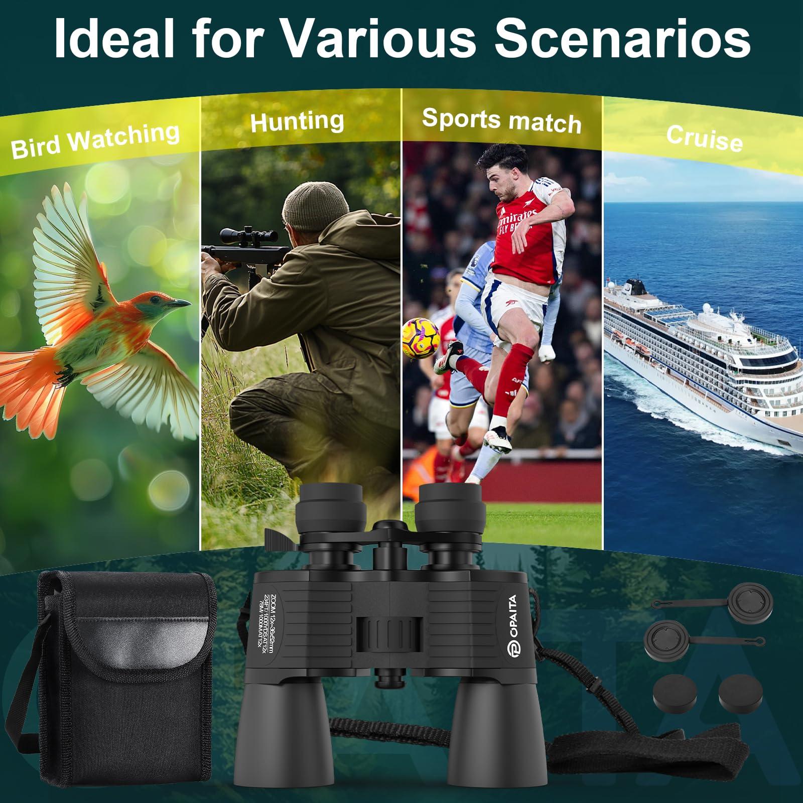 12-36x52 Binoculars for Adults High Powered - Opaita Zoom with Clear Low Light Vision for Hunting - HD for Bird Watching Stargazing Cruise Ship Travel Hiking Opera - Image 7