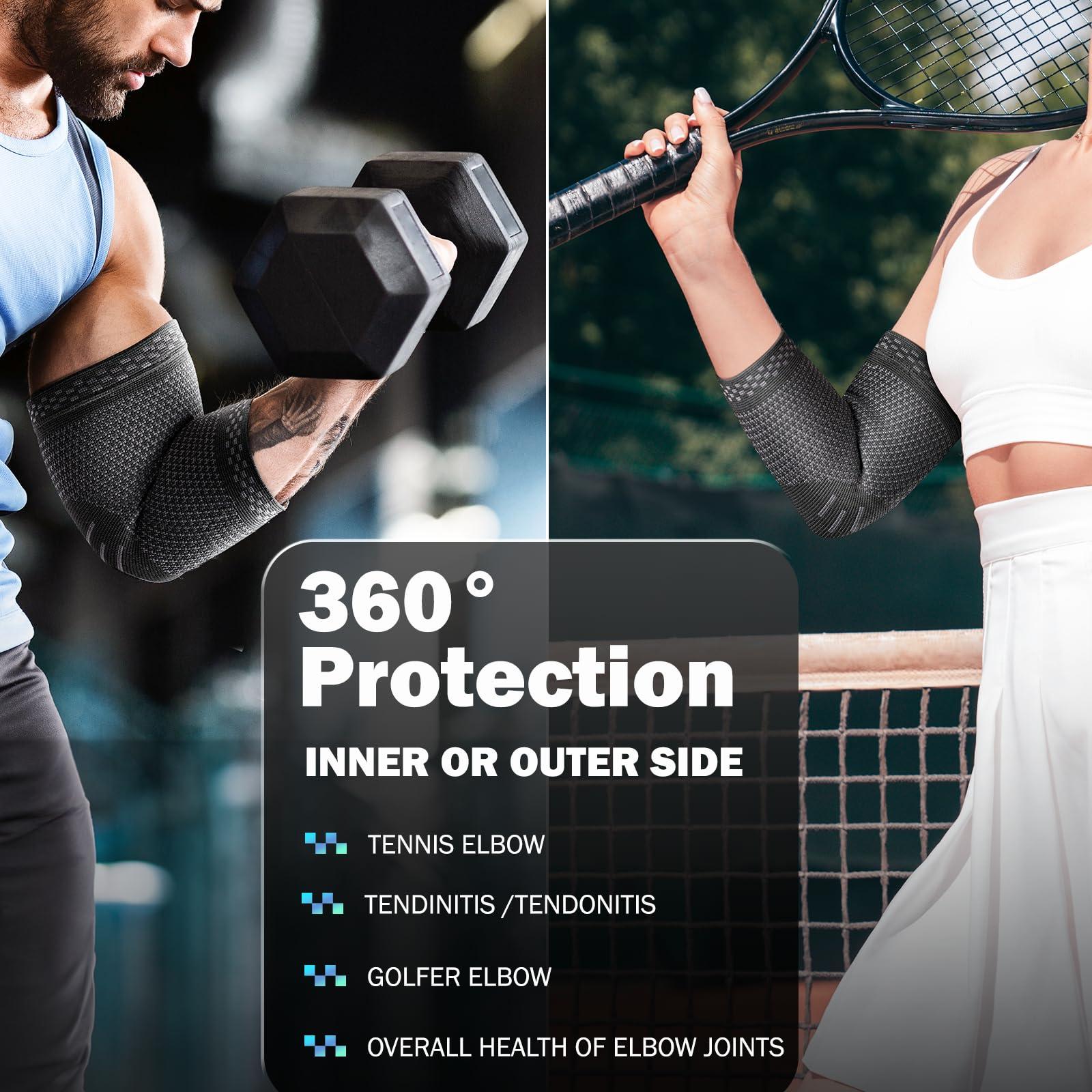 POWERLIX Elbow Orthopedic Brace Compression Support (Pair) - Elbow Sleeve for Tennis, Golfer’s, Bursitis, and Sprains, Arthritis, Tendonitis. Pain Relief(Black, L) - Image 2