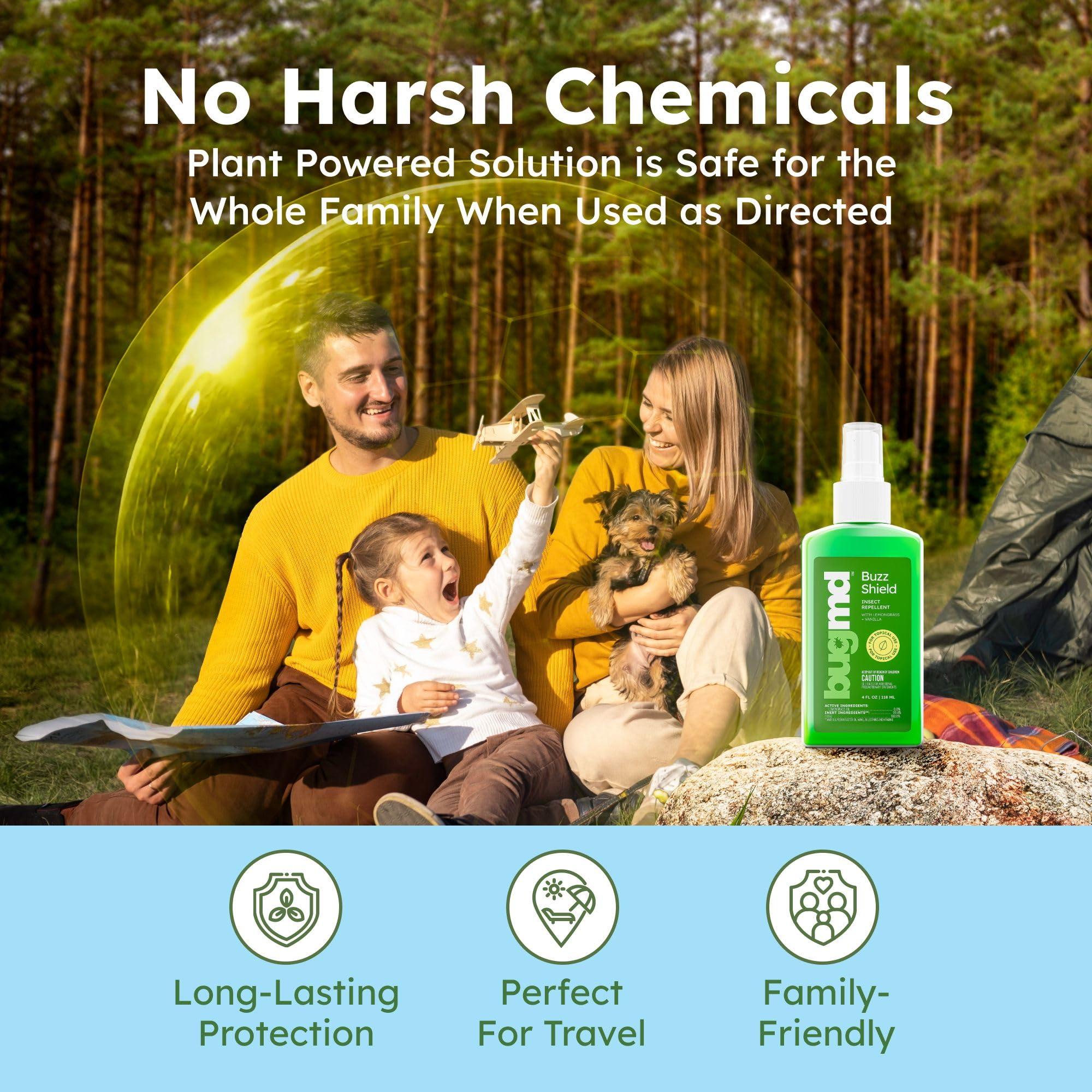 BugMD Buzz Shield - Mosquito and Insect Repellent Spray for Body and Home, Indoor & Outdoor Use, DEET-Free, Tick Repellent, Safe Bug Spray for People (2-Pack) - Image 3