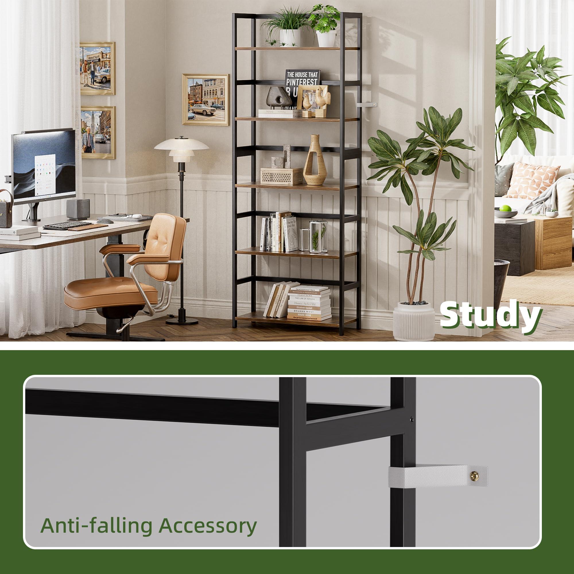 vovala 5-Tier Bookshelf, Industrial Bookcase with Bamboo Frame, Modern Display Standing Shelf Unit, Tall Wood Storage Organizer for Living Room, Home Office, Rustic Brown - Image 8