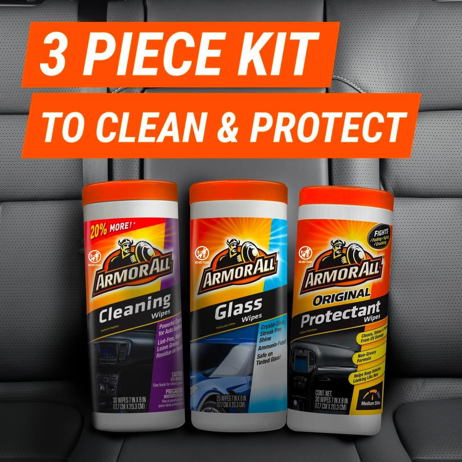 Armor All Protectant, Glass and Cleaning Wipes, Gifts for Dad, Interior Car Cleaner and Exterior Care, 30 Count Each (Pack of 3) - Image 3