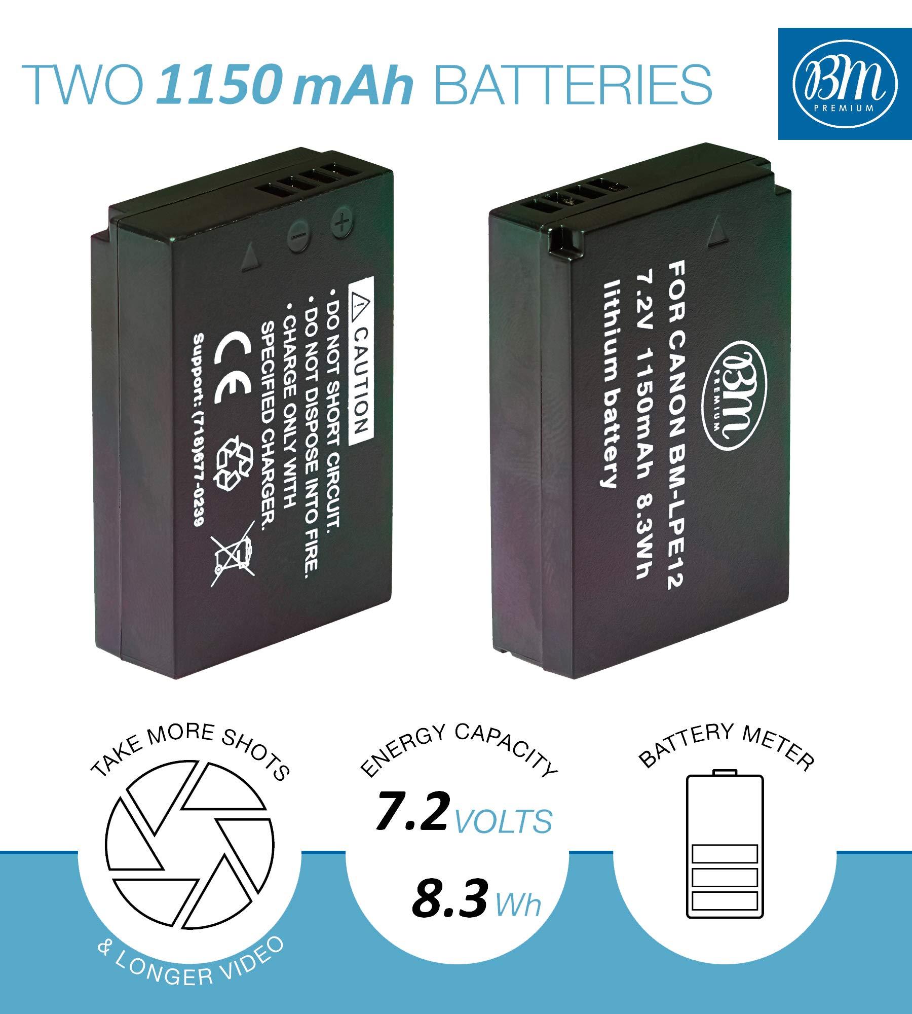 BM Premium 2-Pack of LP-E12 Batteries and USB Dual Battery Charger for Canon EOS-M, EOS M2, EOS M10, EOS M50, EOS M50 Mark II, EOS M100, EOS M200, SX70 HS, Rebel SL1 Digital Cameras - Image 3