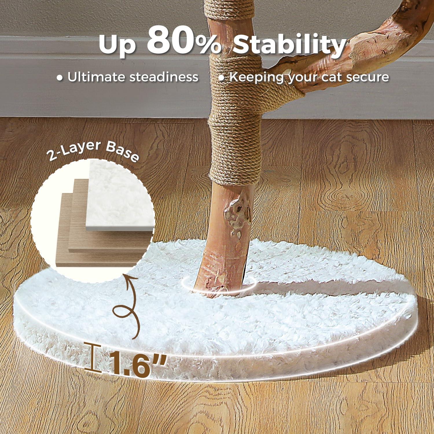 MUTTROS Wood Flower Cat Tree, Modern Cat Tower with Real Wood Branches, Luxury Boho Furniture with Scratching Post and 2 Perches, Cat Climbing Tower for Indoor Cats, Cloud White - Image 4