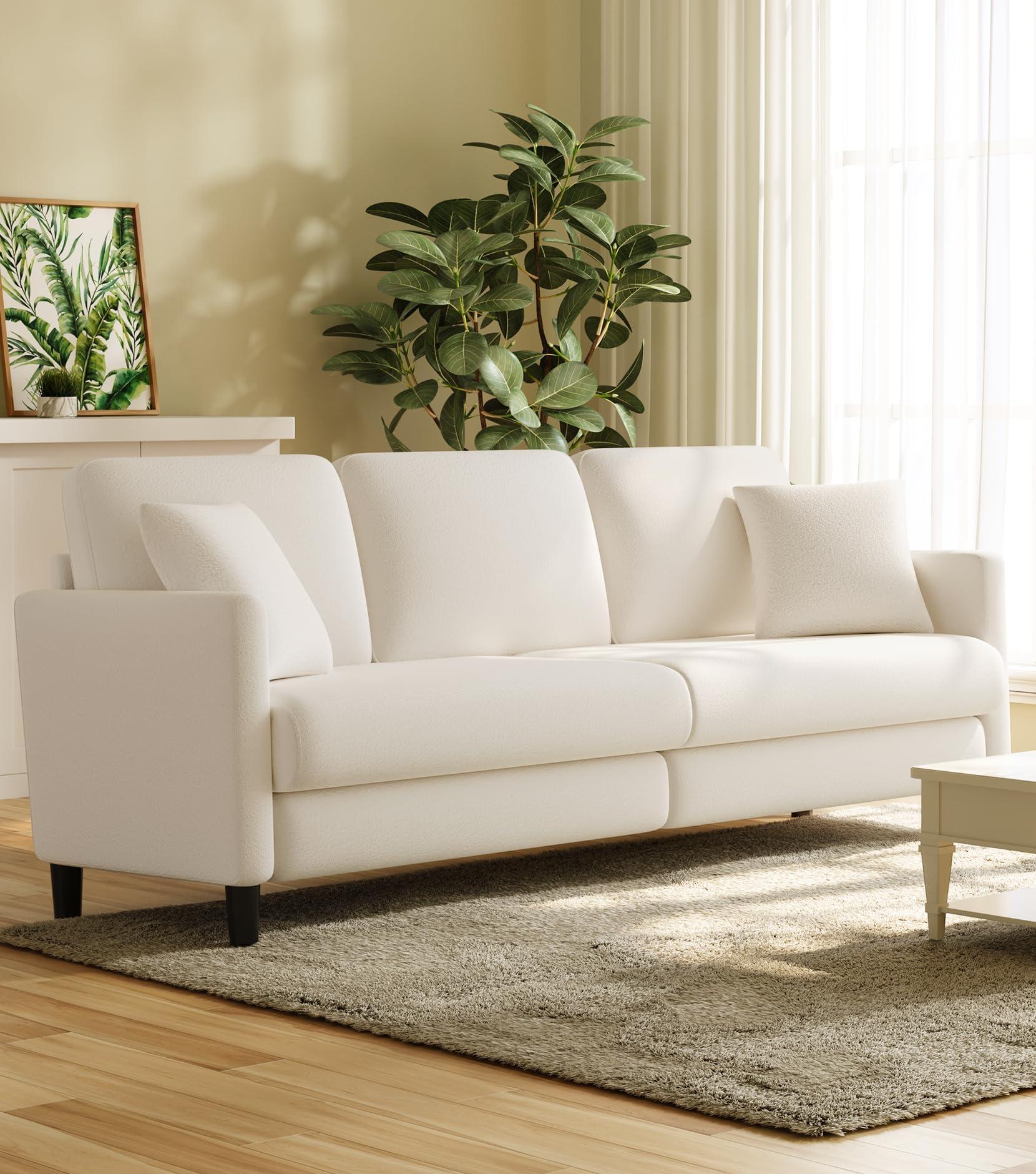 Welzona 83" Sofas for Living Room, Comfy Love Seat Couches, Teddy Fleece Loveseat Sofa, Tool-Free Setup Couches for Living Room, All-Wood Sofa Couch, Small Couch 2 Pillow Included, Beige - Image 7