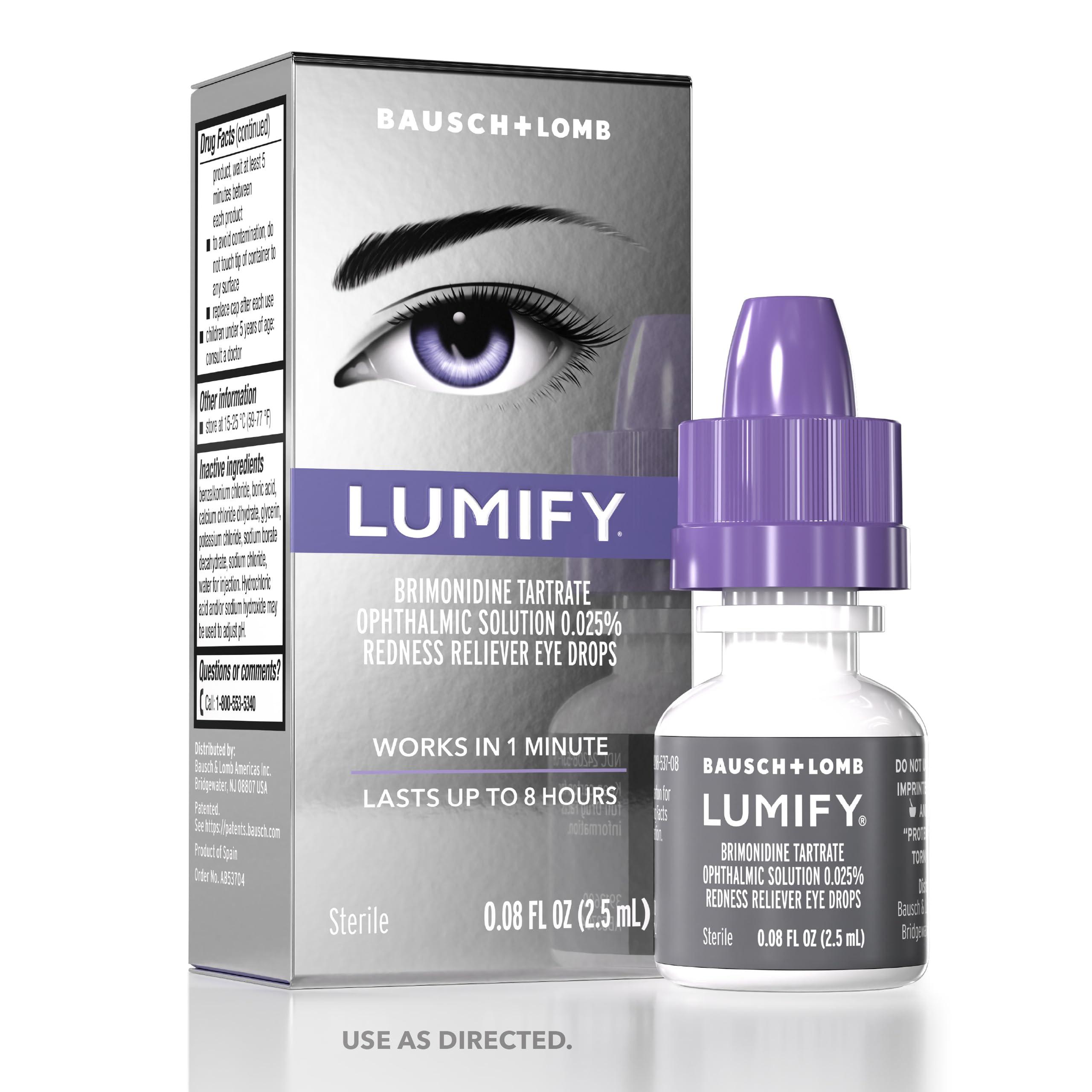 LUMIFY Eye Drops for Red Eyes, Redness Reliever for Brighter Looking Eyes, Works in 1 Minute & Lasts Up to 8 Hours, Eye Drops, 0.08 Fl Oz (2.5 mL), Packaging May Vary