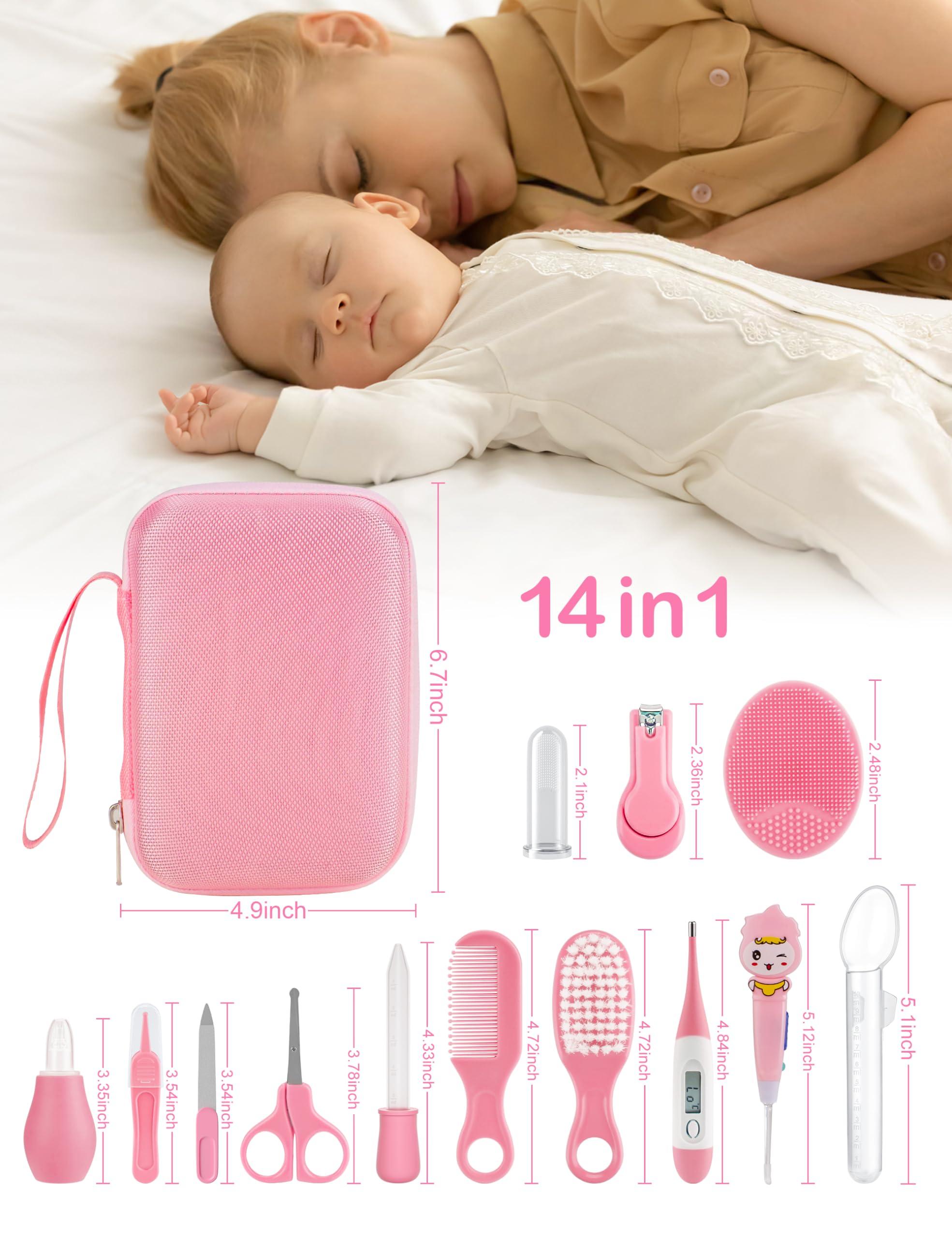 Bokhot Baby Healthcare and Grooming Kit 15 in 1, Safe Baby Grooming Kit Newborn Girl Boy Essentials, Portable Baby Care Set Nursery Shower Gift for Infant Baby Registry Search, Pink - Image 7