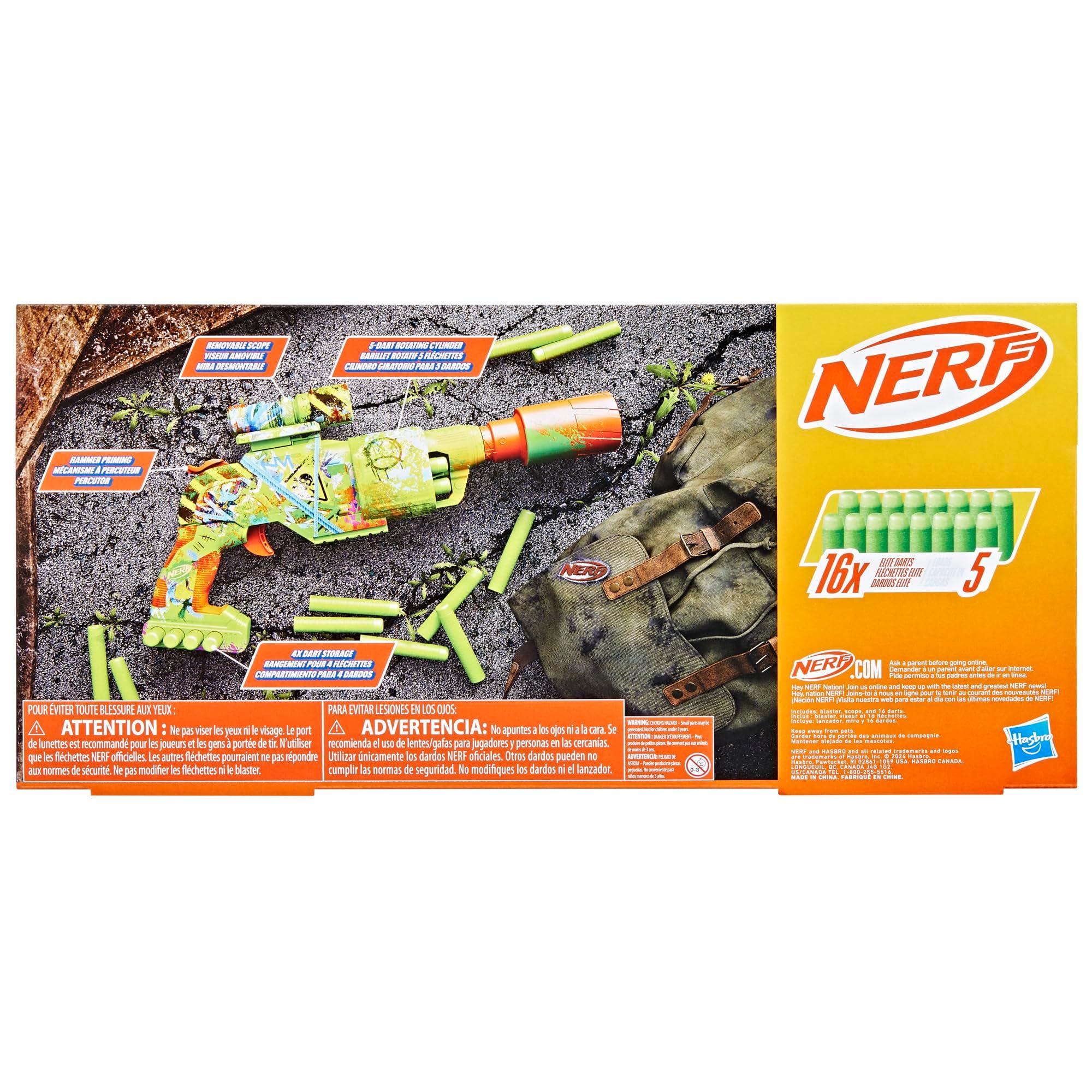 NERF Zombie Driller Dart Blaster, 16 Nerf Elite Darts, Rotating 5 Dart Cylinder, Removable Scope, Outdoor Games, Ages 8+ - Image 15
