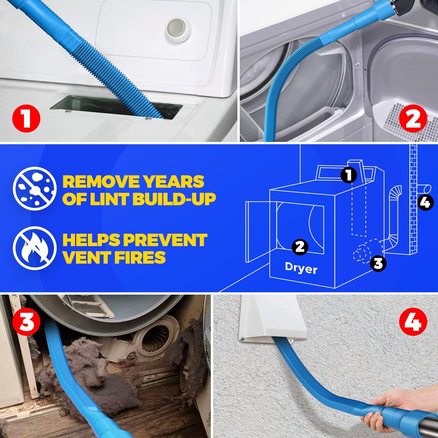 Holikme 2 Pieces Dryer Vent Cleaner Kit, Dryer Lint Vacuum Attachment and Flexible Dryer Lint Brush, Dryer Vent Vacuum Hose Attachment, Blue - Image 5