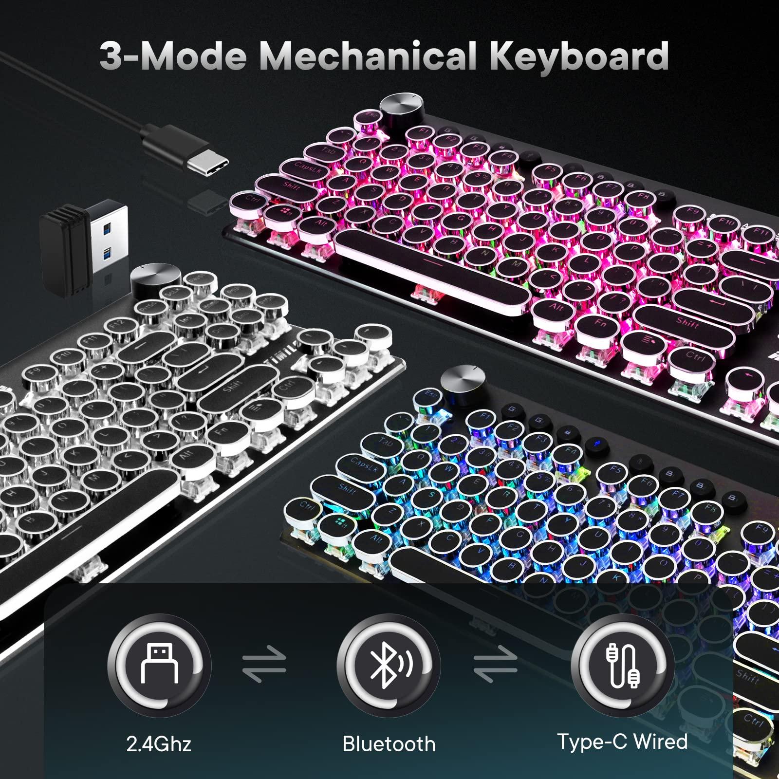 WOTIMILON Wireless Typewriter Keyboard Mechanical TKL, 2.4G/BT5.0/Wired WM87 Retro Vintage Gaming Keyboard Typewriter Style with Punk Round Keycaps True RGB Backlit, 2 Control Knobs, Clicky Switch - Image 2