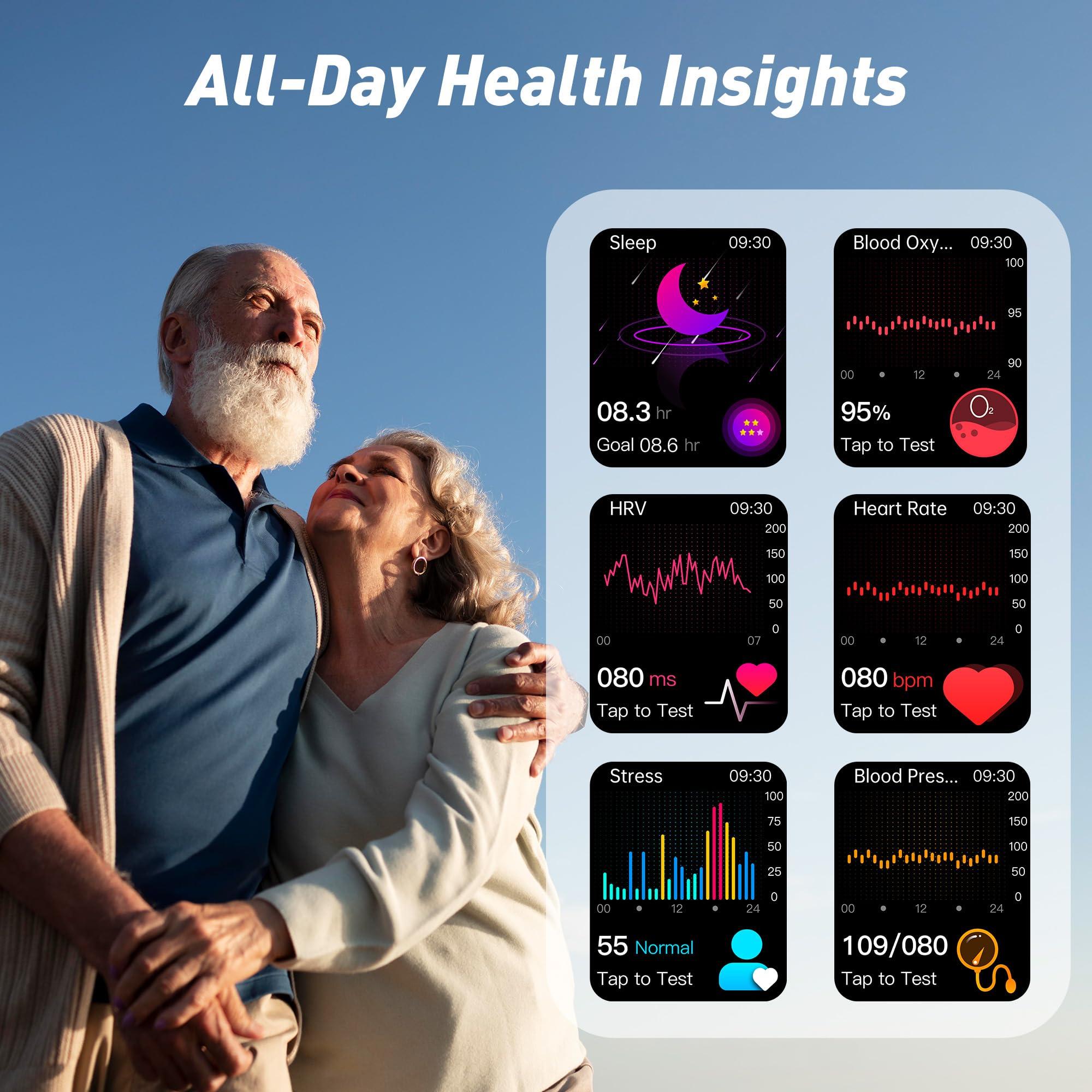 Smart Watch for Men Women, 2.04" AMOLED Color Screen, 24/7 Heart Rate, Blood Oxygen, Blood Pressure, Sleep and Stress Health Monitor, Blood and Body Composition Insights, 150 Sports Modes (Black) - Image 2