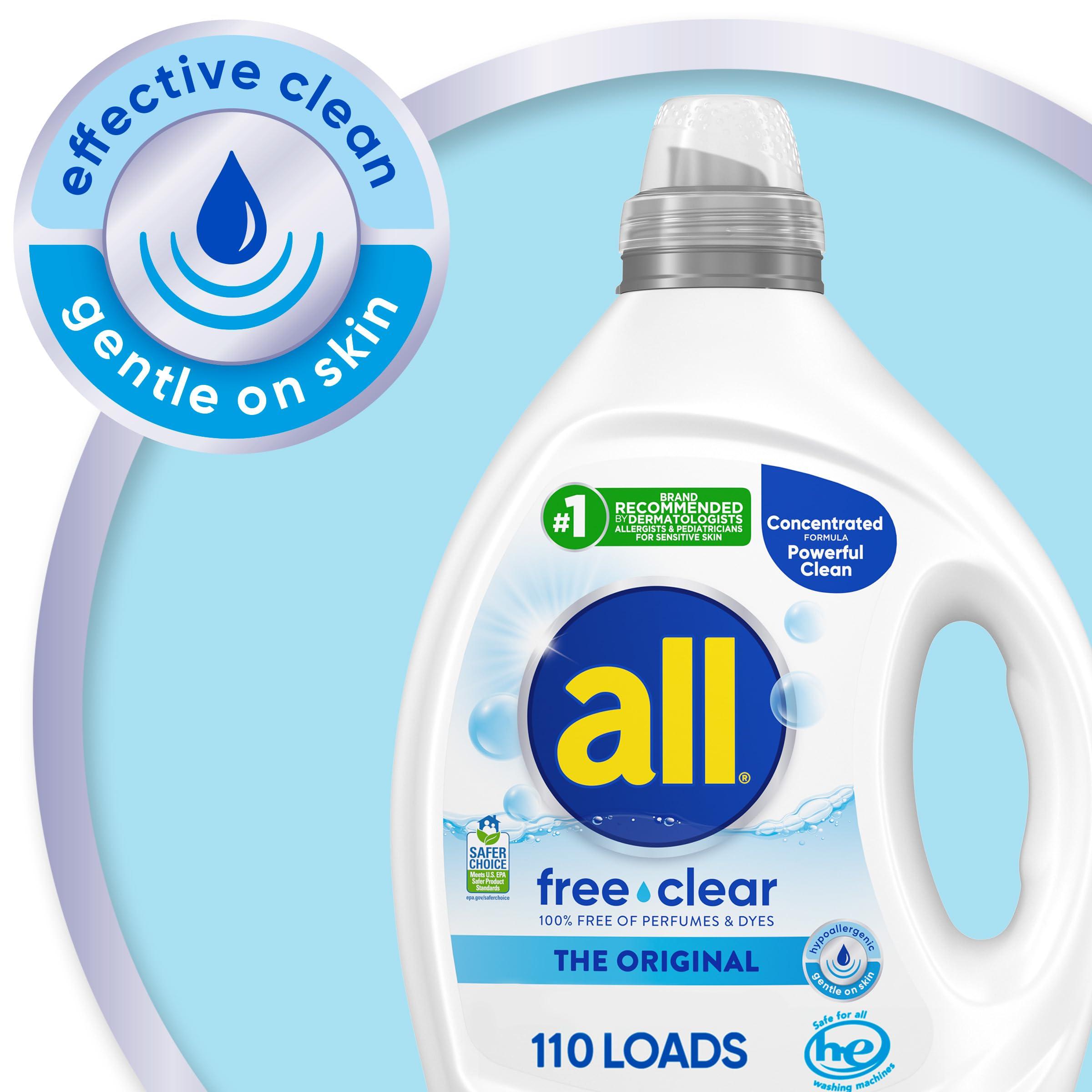 all free clear, Original, Liquid Laundry Detergent for Sensitive Skin, Unscented and Hypoallergenic, Concentrated, 82.5oz, 110 Loads - Image 7