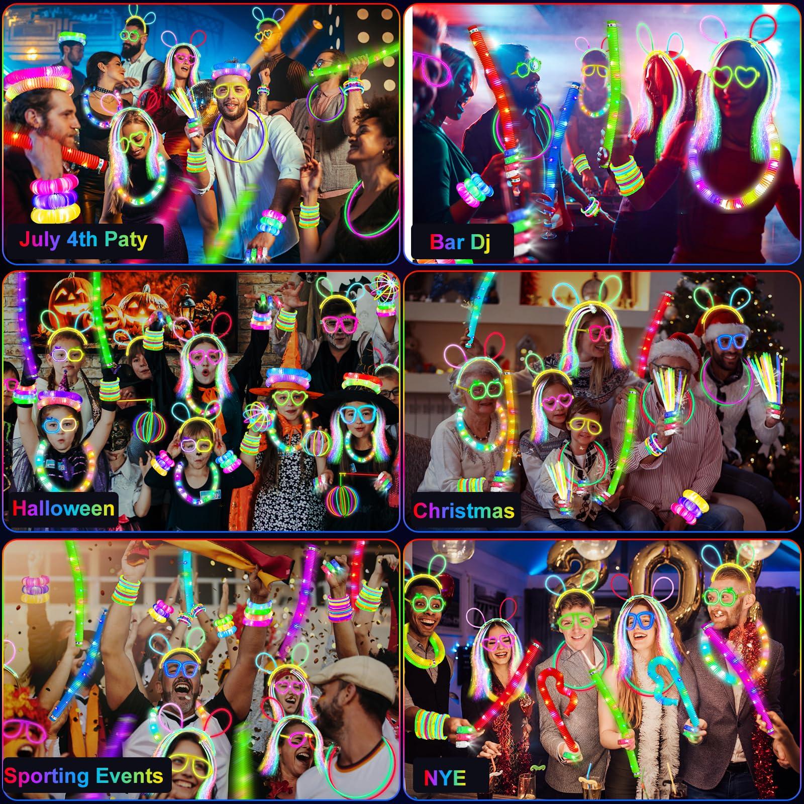 SHQDD Glow in the Dark Party Favors for Adults Kids, 27 Carnival Accessories, 56 LED Light Up Toys Bulk, 100 Glow Sticks Party Pack, Neon Party Supplies & Decorations - Image 7