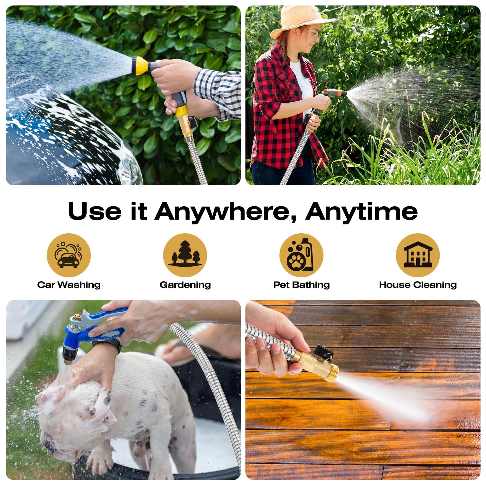 HODUP 60FT Metal Garden Hose Stainless Steel - Kink-Free Flexible Water Hose with Shut-Off Valve, Crush Resistant Brass Fittings, Ultra Lightweight & Rust Proof (Silver, 60FT Heavy Duty) - Image 6