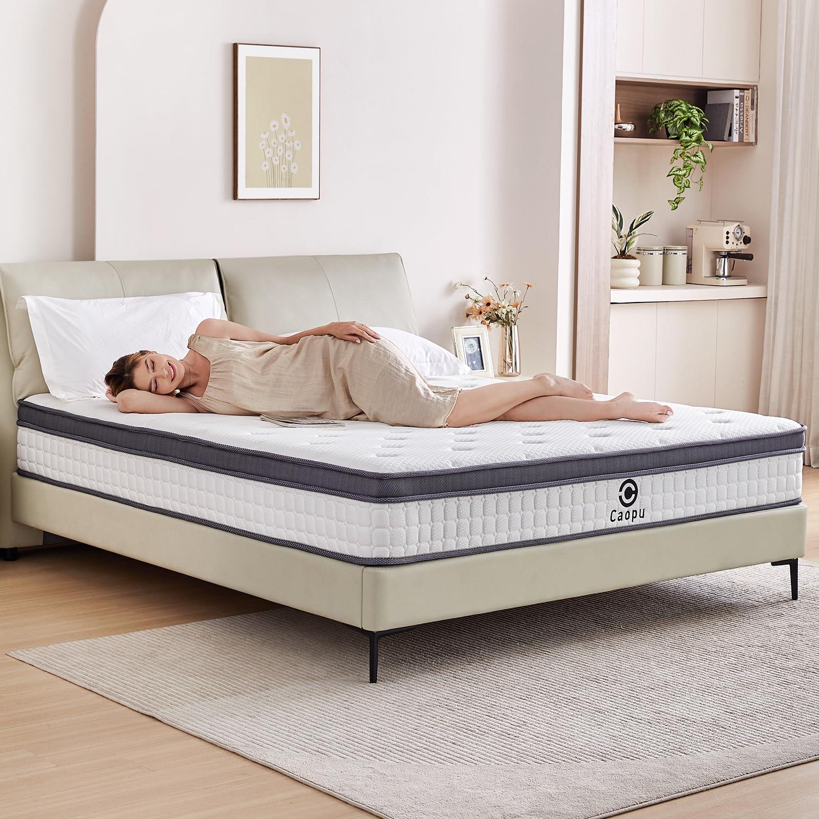 Caopu King Size Mattress, 12 inch Hybrid Mattress in a Box, Medium Firm, Pressure Relief & Motion Isolation, Gel Memory Foam Pocket Springs, CertiPUR US Certified, 365 Nights Trial