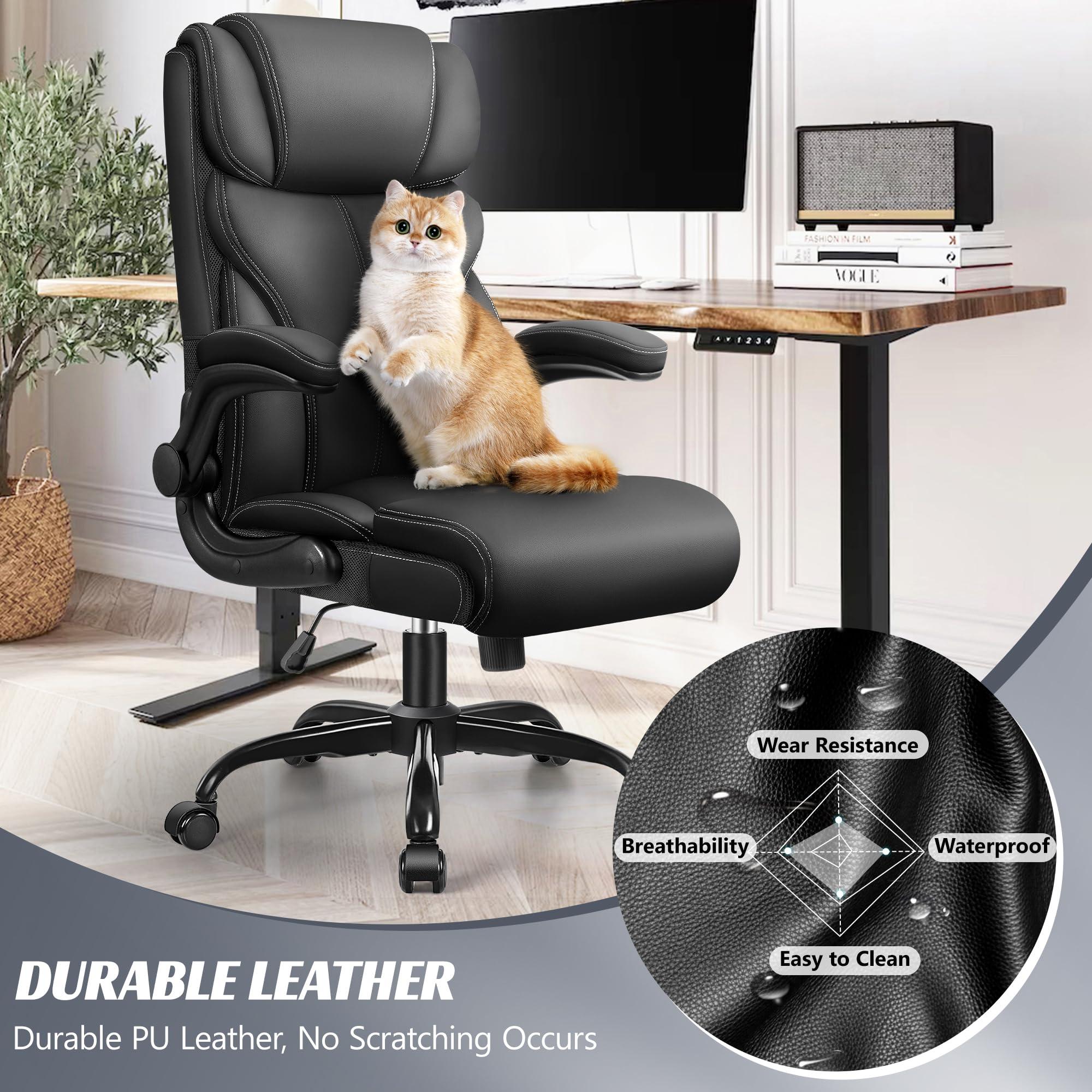HeroSet Office Chair, Ergonomic Big and Tall Computer Desk Chairs, Executive Breathable Leather Chair with Adjustable High Back Flip-up Armrests, Lumbar Support Swivel PC Chair with Rocking Function - Image 3