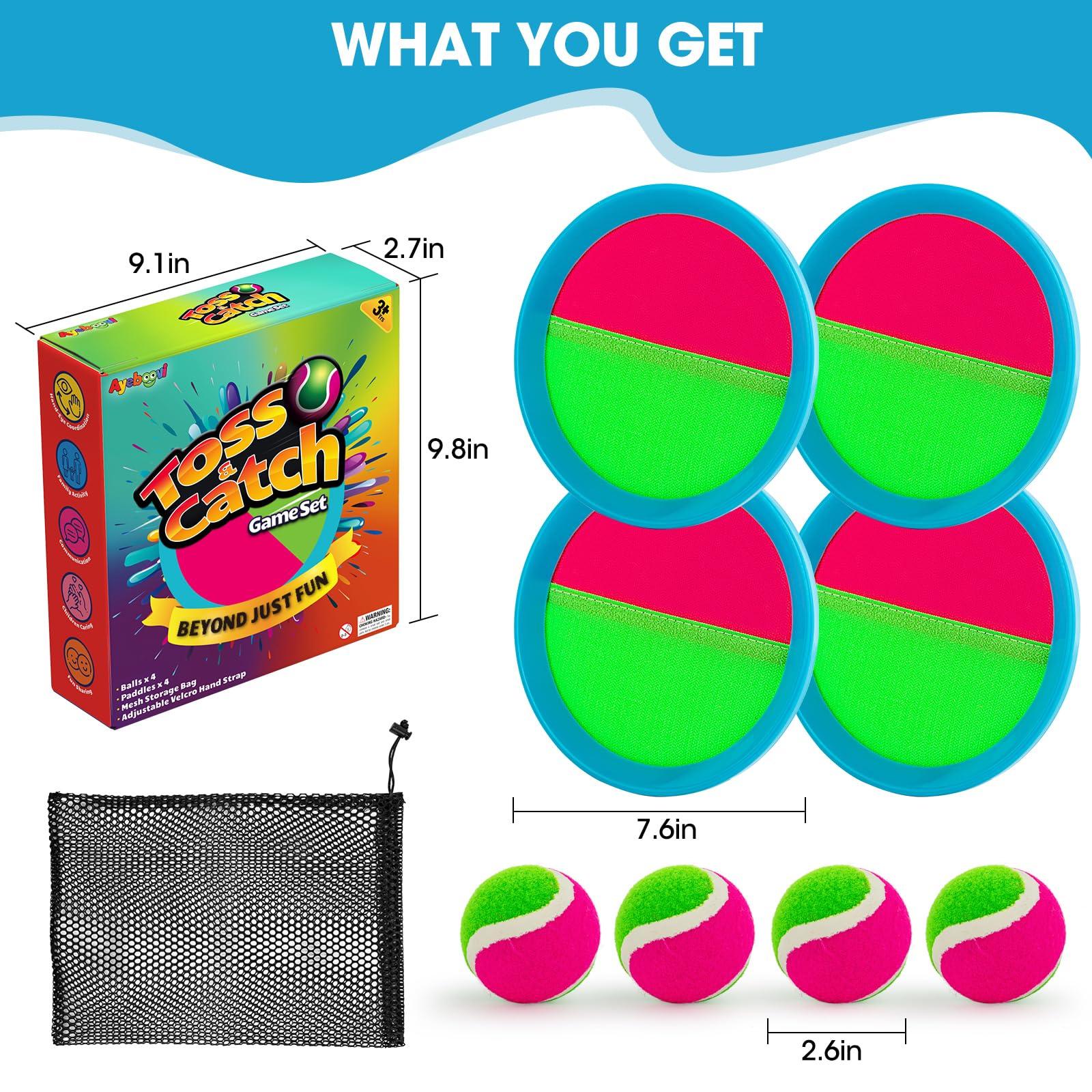 Ayeboovi Toss and Catch Ball Set Beach Toys Pool Toys Outdoor Games Outdoor Toys Yard Games Easter Toys Gifts for Kids Ball and Catch Game with 4 Paddles and 4 Balls [Upgraded Version] - Image 2
