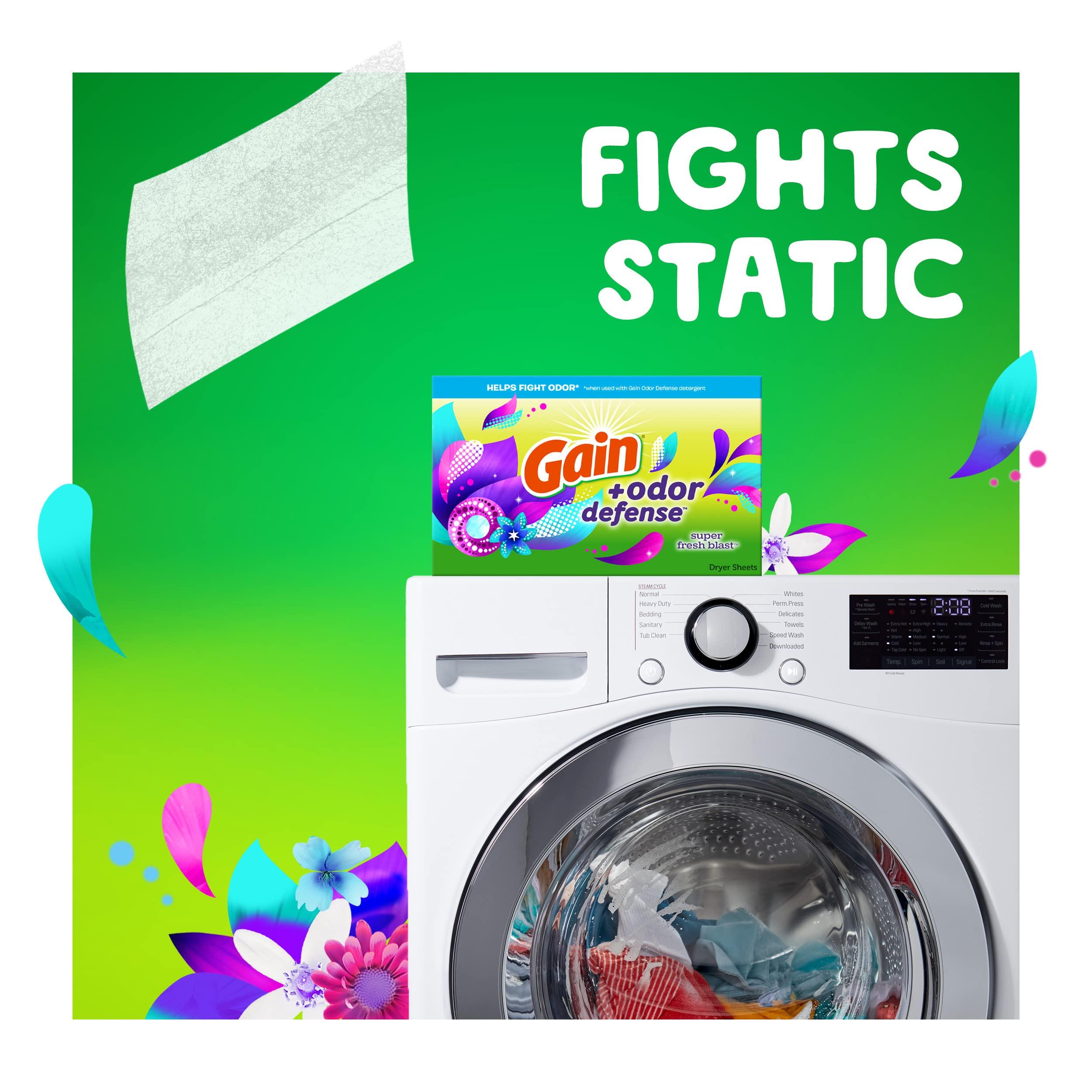 Gain + Odor Defense Dryer Sheets, Super Fresh Blast Scent Fabric Softener Sheets, 240 ct - Image 8