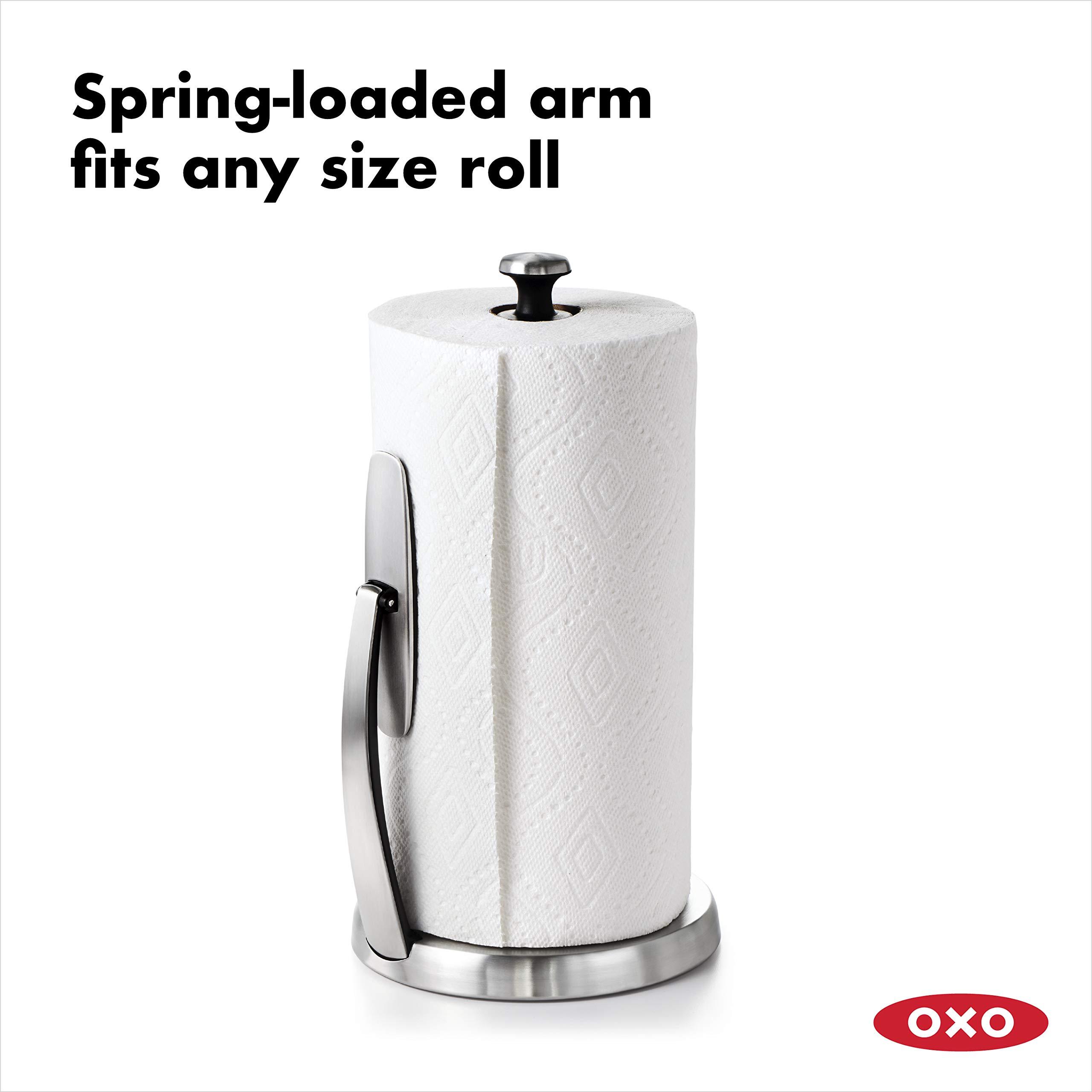 OXO Good Grips SimplyTear Paper Towel Holder - Stainless Steel (Silver & Black) - Image 4
