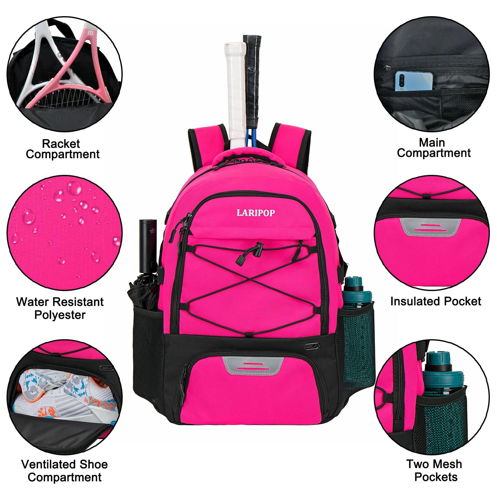 LARIPOP Tennis Bag Tennis Backpack for Women and Men 2 Rackets with Separate Shoe Compartment - Image 3
